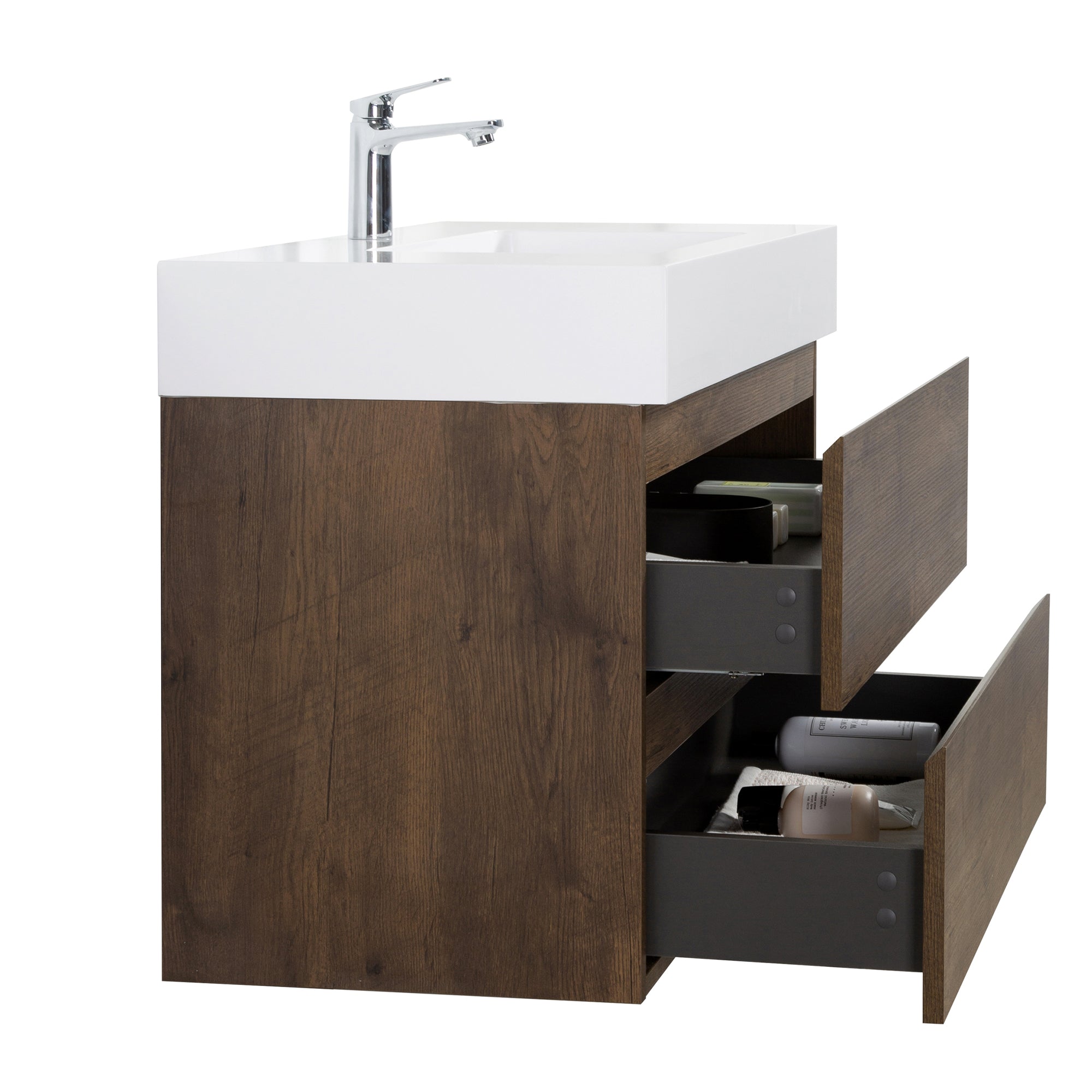 Staykiwi Wall-Mounted Bathroom Vanity Set with Black Integrated Solid Surface Sink