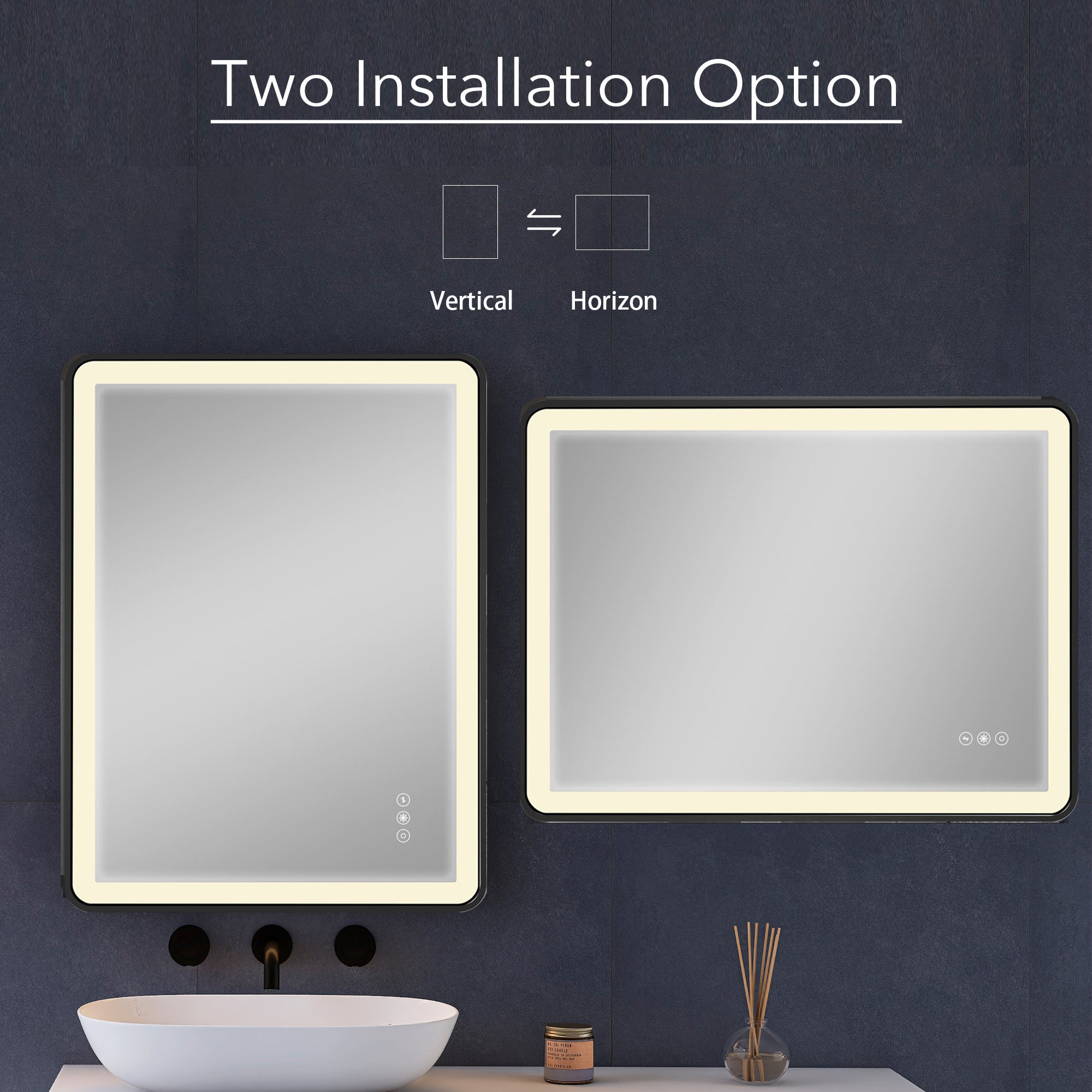 24 in.  x 32 in.  Black Framed Copper-free 3-Touch Switch Anti-Fog Dimmable LED Bathroom Vanity Mirror