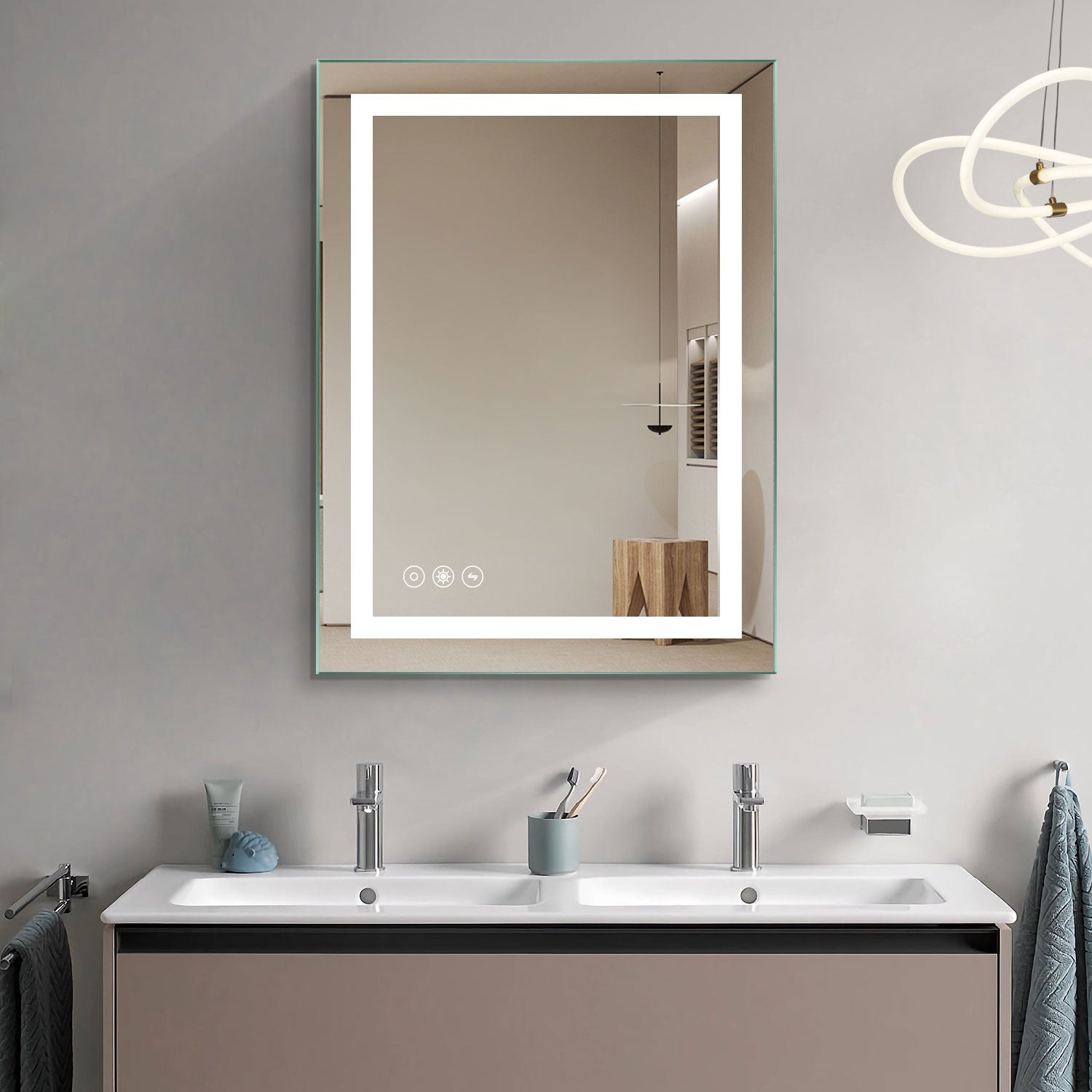 Rectangular Frameless Anti-Fog Wall Mounted Dimmable LED Bathroom Vanity Mirror