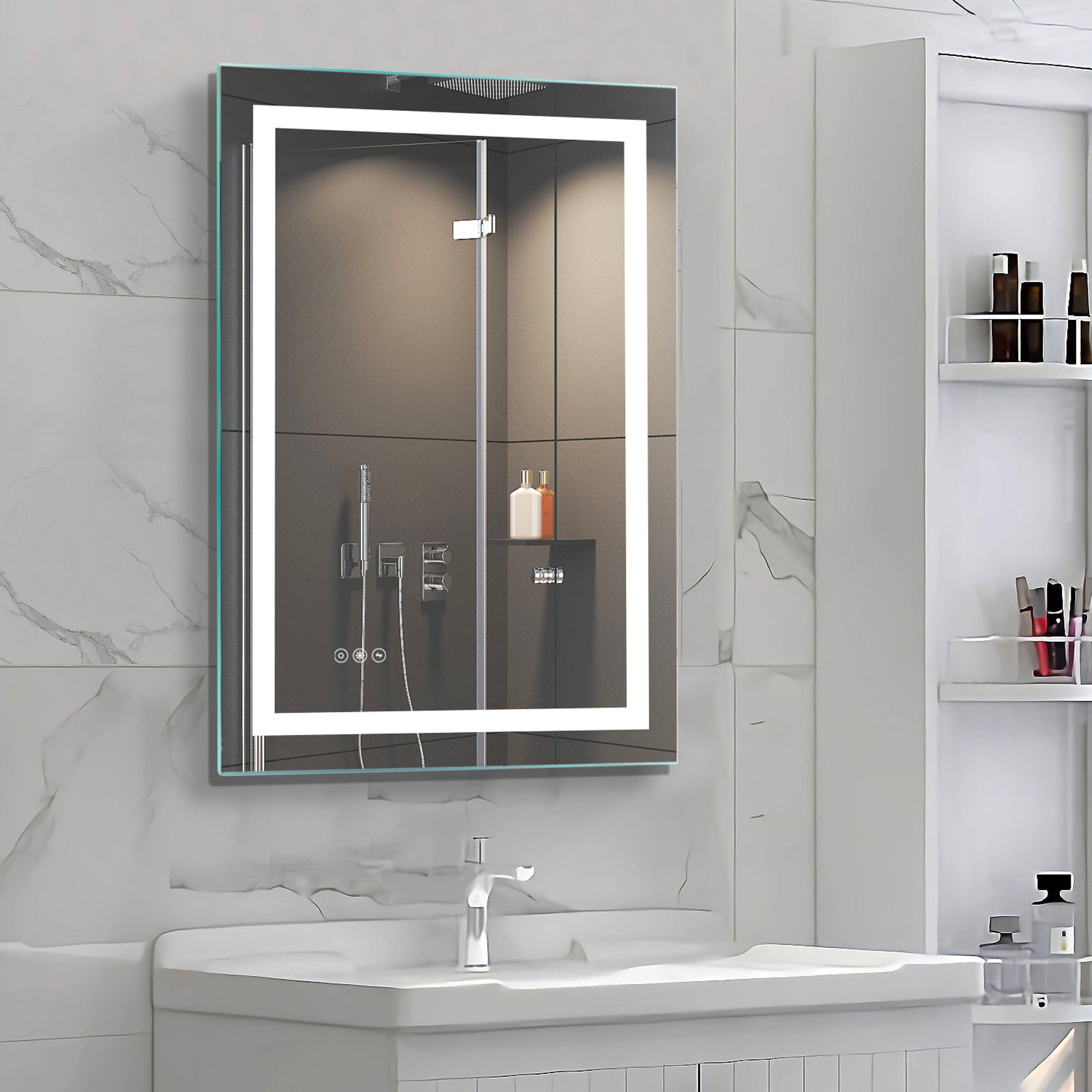 Rectangular Frameless Anti-Fog Wall Mounted Dimmable LED Bathroom Vanity Mirror