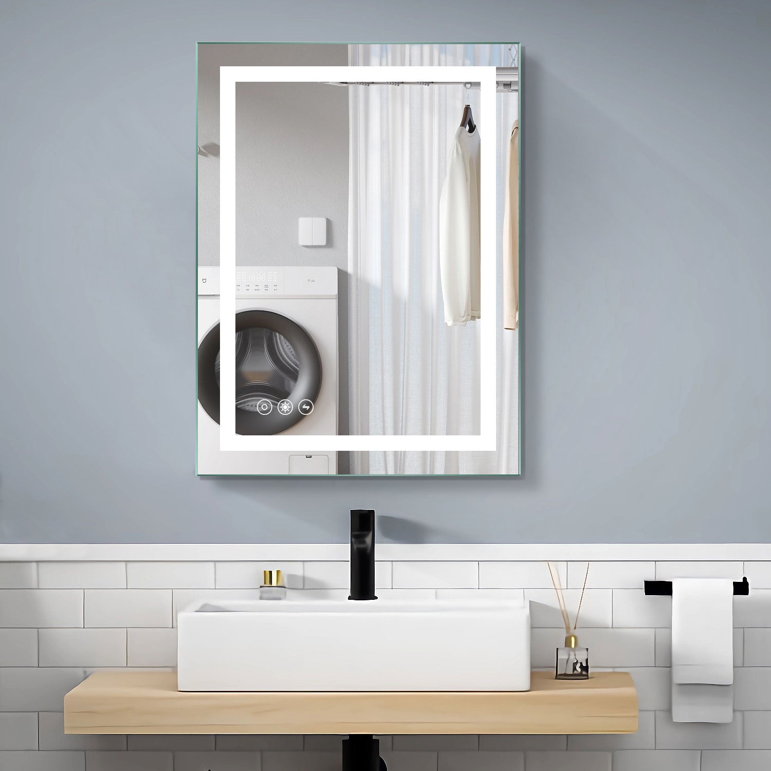 Rectangular Frameless Anti-Fog Wall Mounted Dimmable LED Bathroom Vanity Mirror