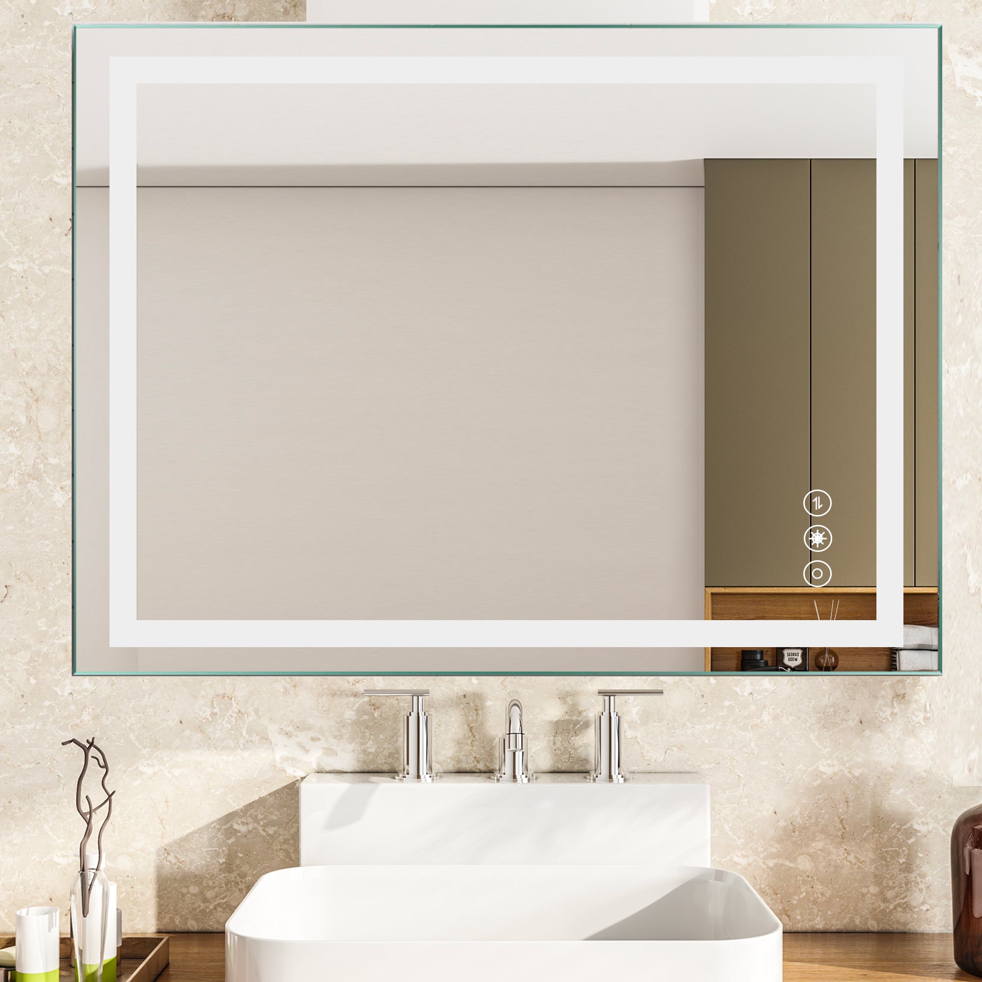 3648 Rectangular Frameless Anti-Fog Wall Mounted Dimmable LED Bathroom Vanity Mirror