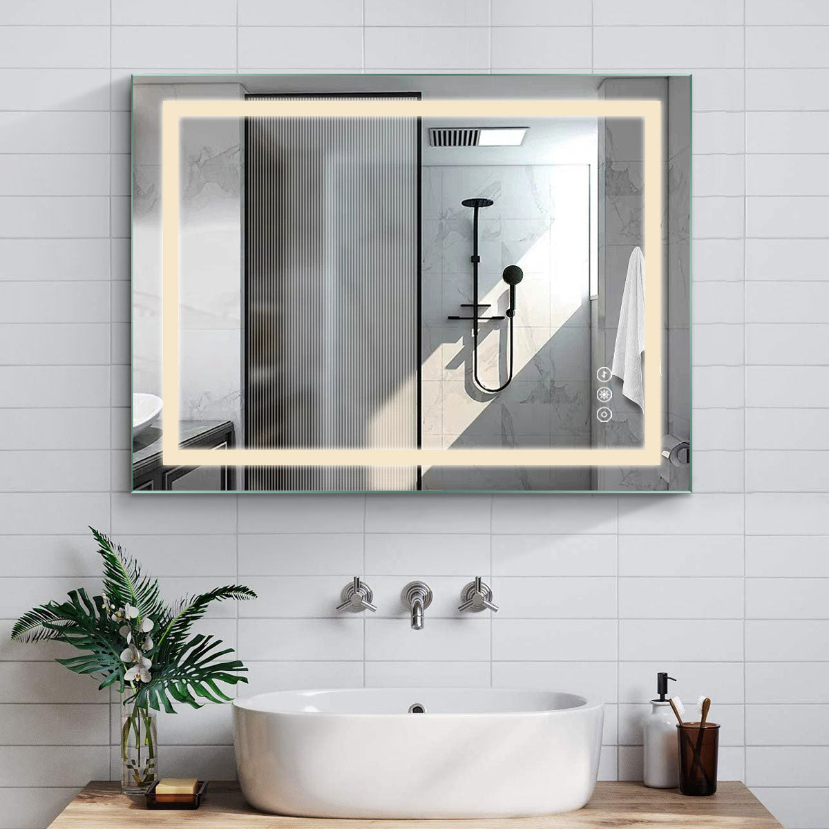 3648 Rectangular Frameless Anti-Fog Wall Mounted Dimmable LED Bathroom Vanity Mirror