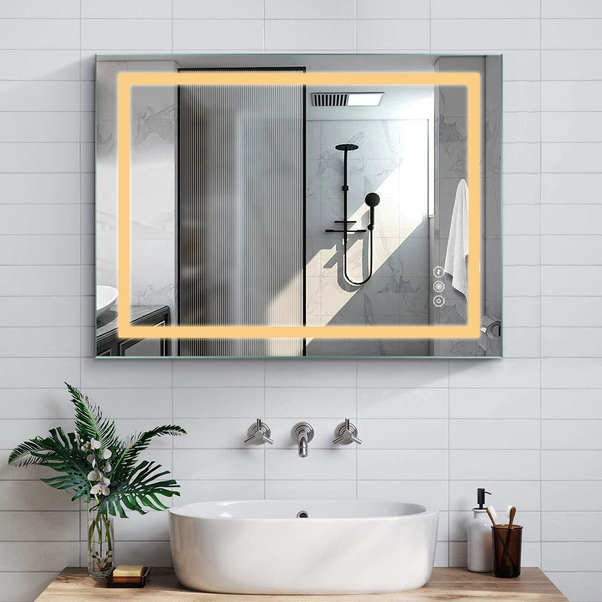 3648 Rectangular Frameless Anti-Fog Wall Mounted Dimmable LED Bathroom Vanity Mirror