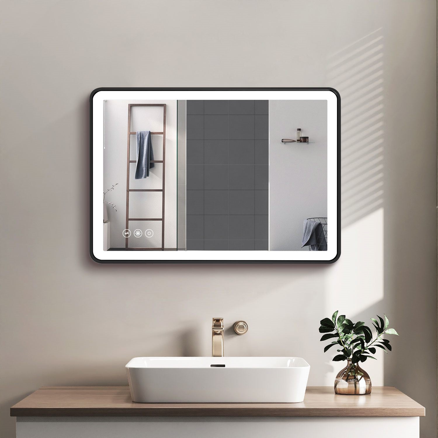 24 in.  x 32 in.  Black Framed Copper-free 3-Touch Switch Anti-Fog Dimmable LED Bathroom Vanity Mirror