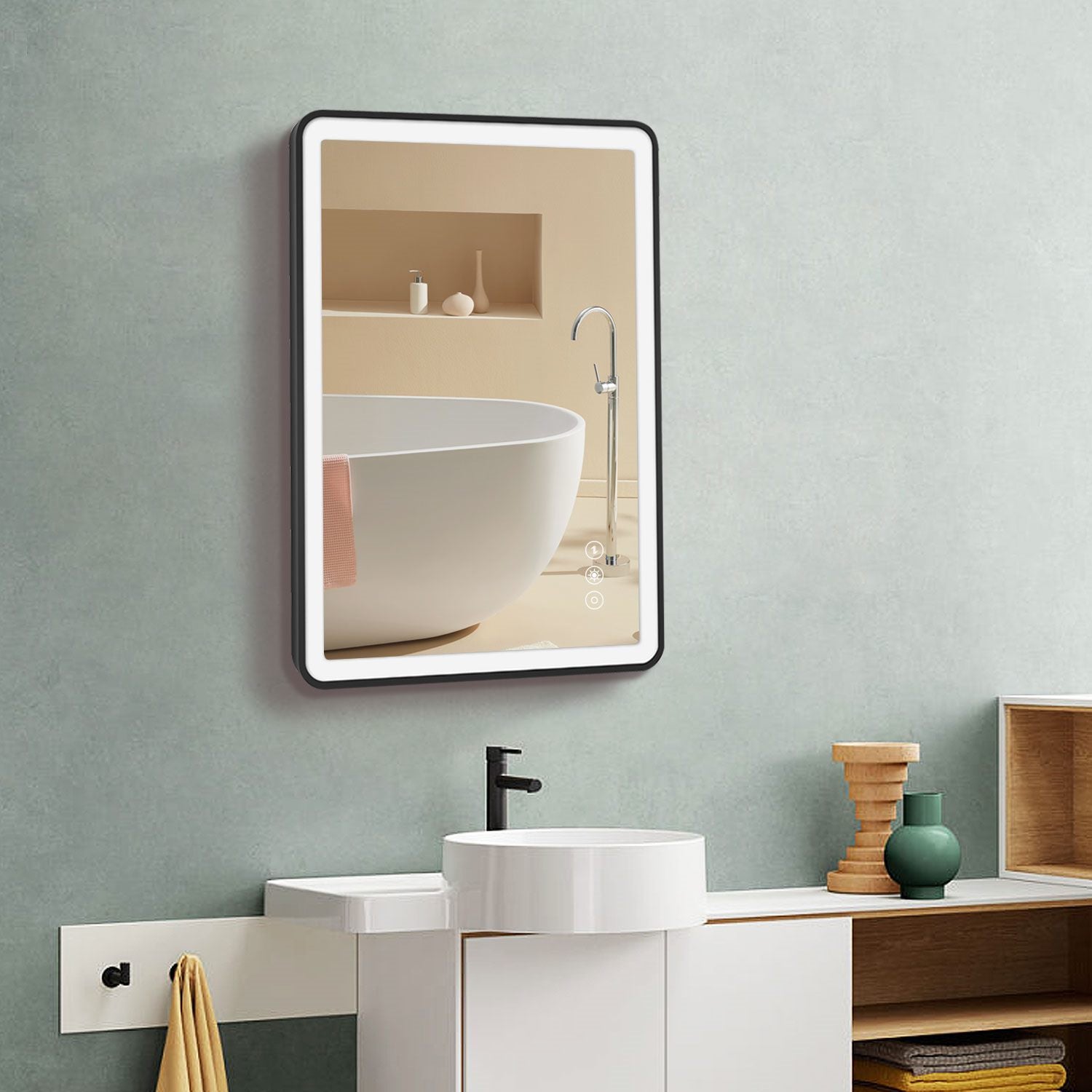 24 in.  x 32 in.  Black Framed Copper-free 3-Touch Switch Anti-Fog Dimmable LED Bathroom Vanity Mirror