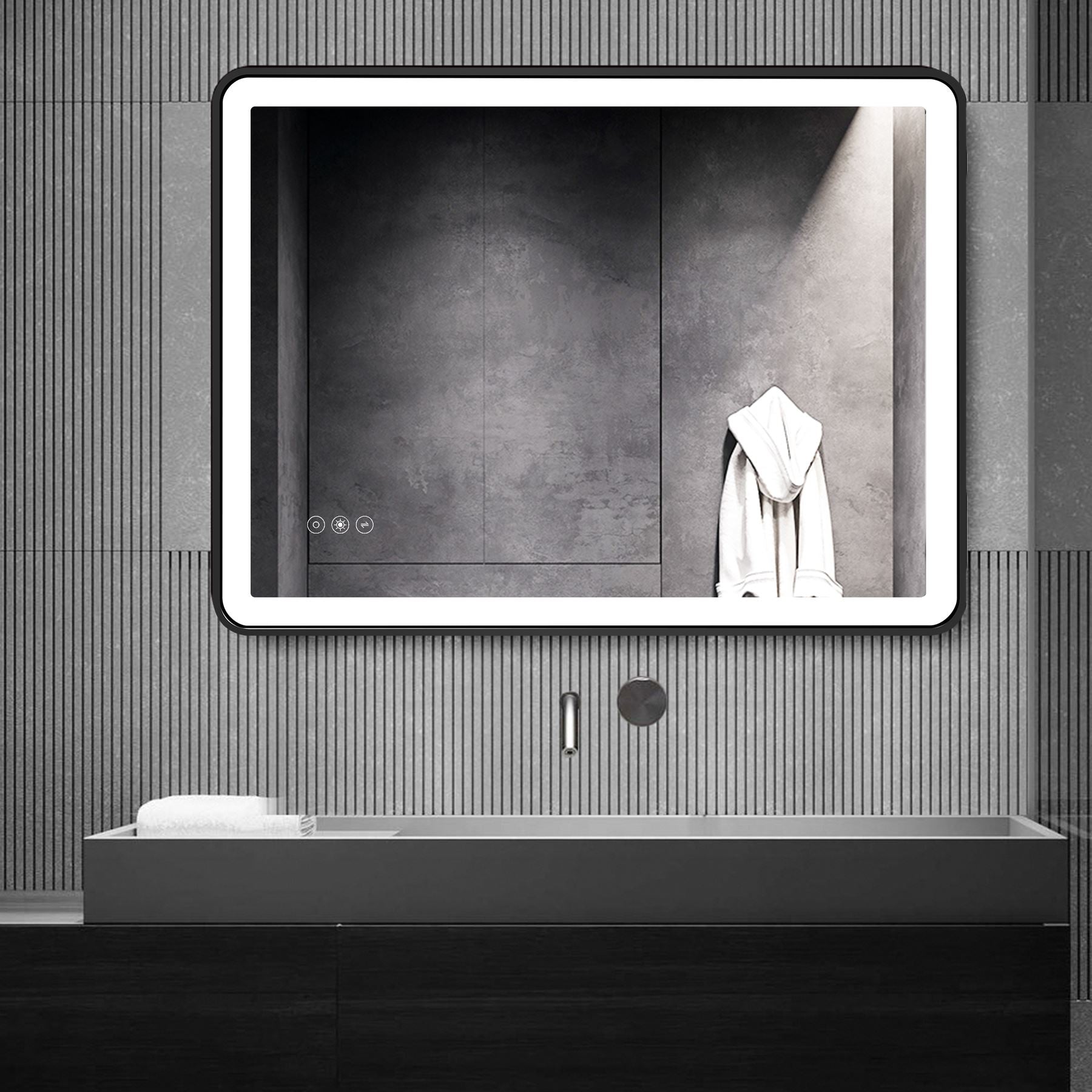 24 in.  x 32 in.  Black Framed Copper-free 3-Touch Switch Anti-Fog Dimmable LED Bathroom Vanity Mirror