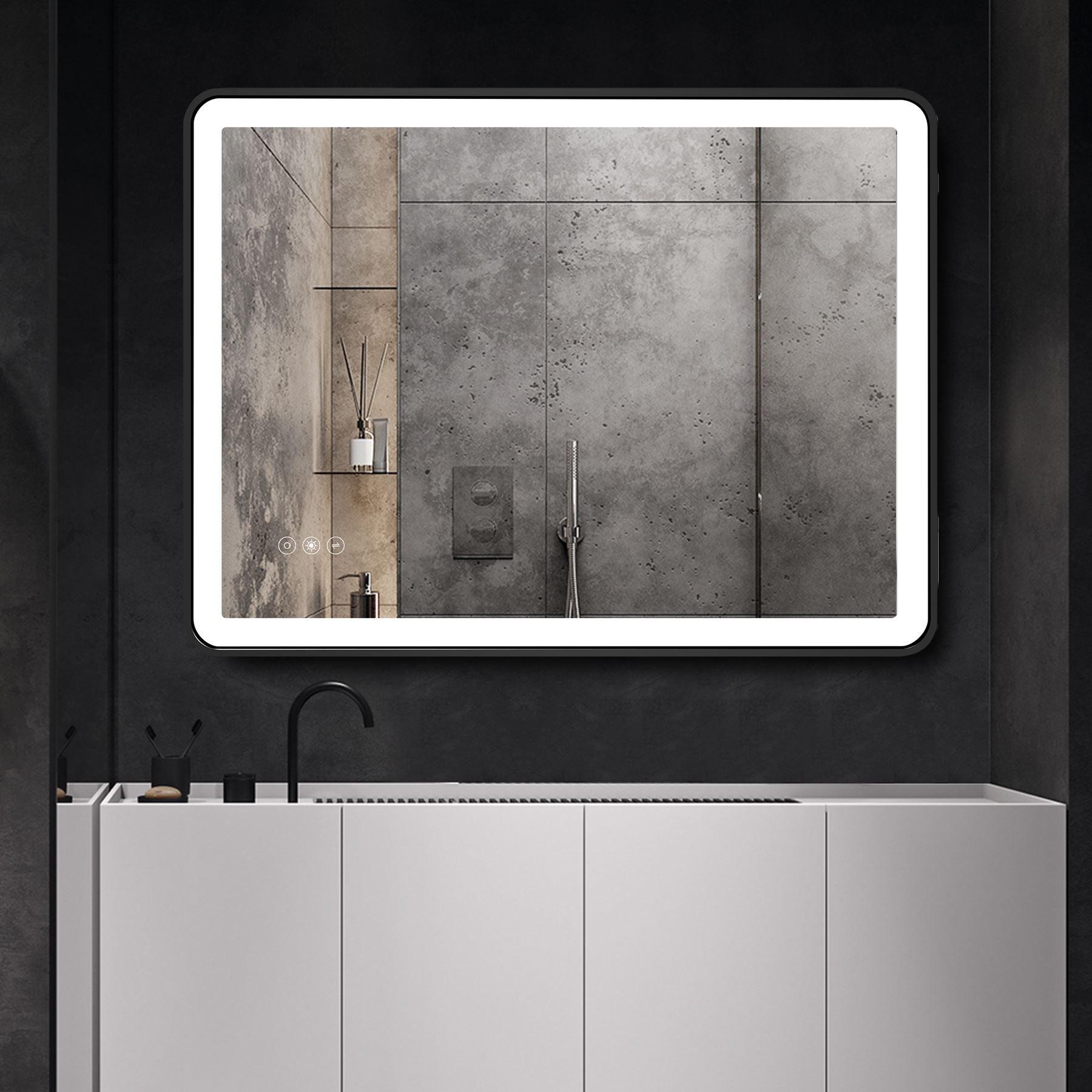 24 in.  x 32 in.  Black Framed Copper-free 3-Touch Switch Anti-Fog Dimmable LED Bathroom Vanity Mirror