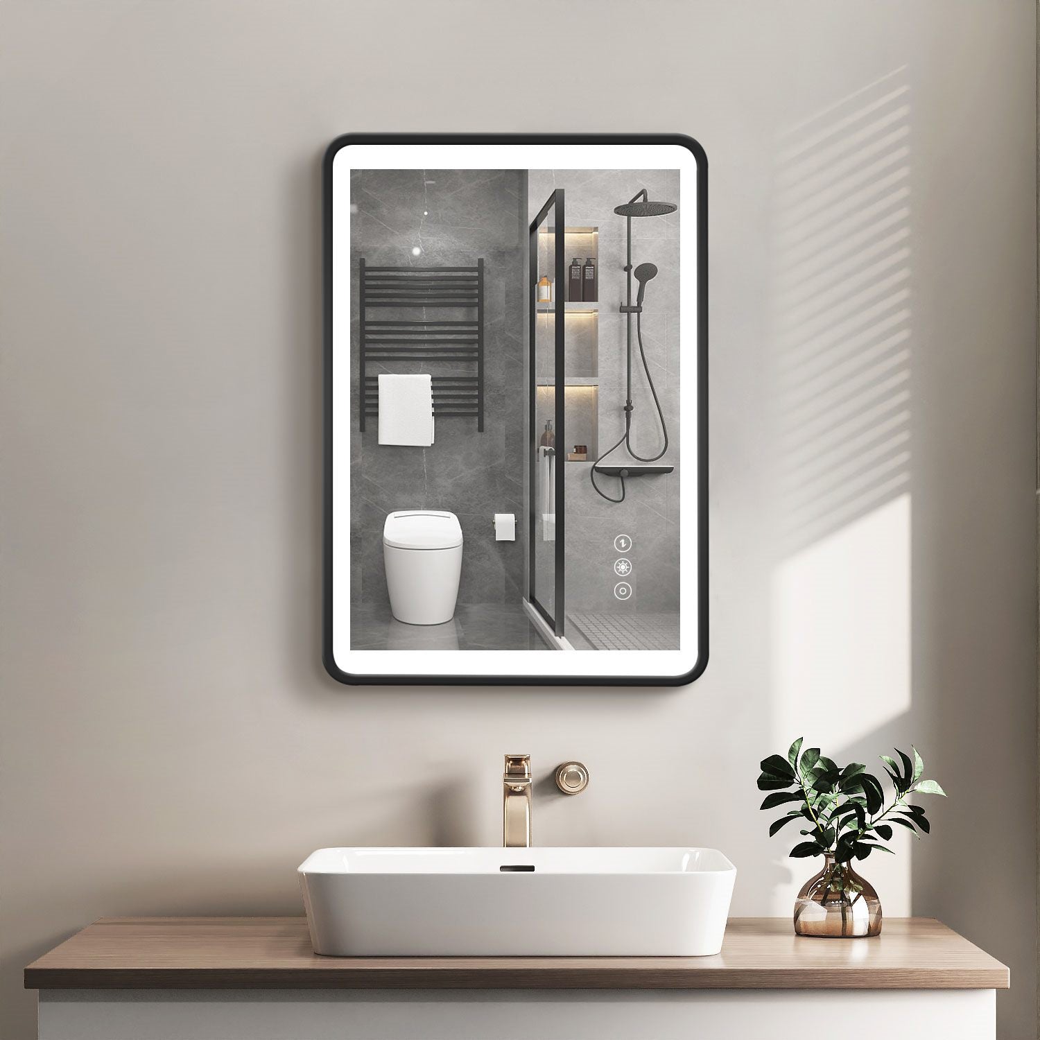 24 in.  x 32 in.  Black Framed Copper-free 3-Touch Switch Anti-Fog Dimmable LED Bathroom Vanity Mirror