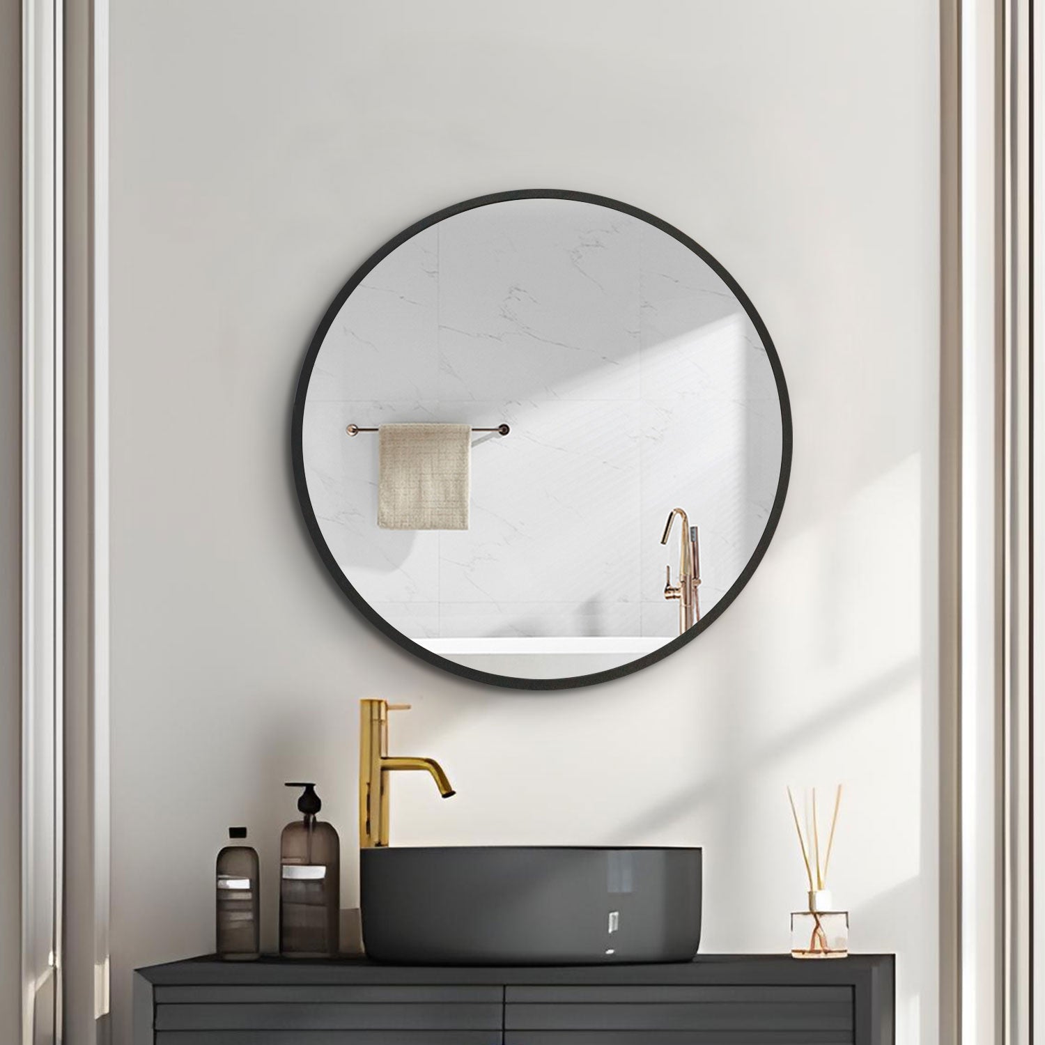 2424 Round Surface Mount Medicine Cabinet with Mirror and Shelves
