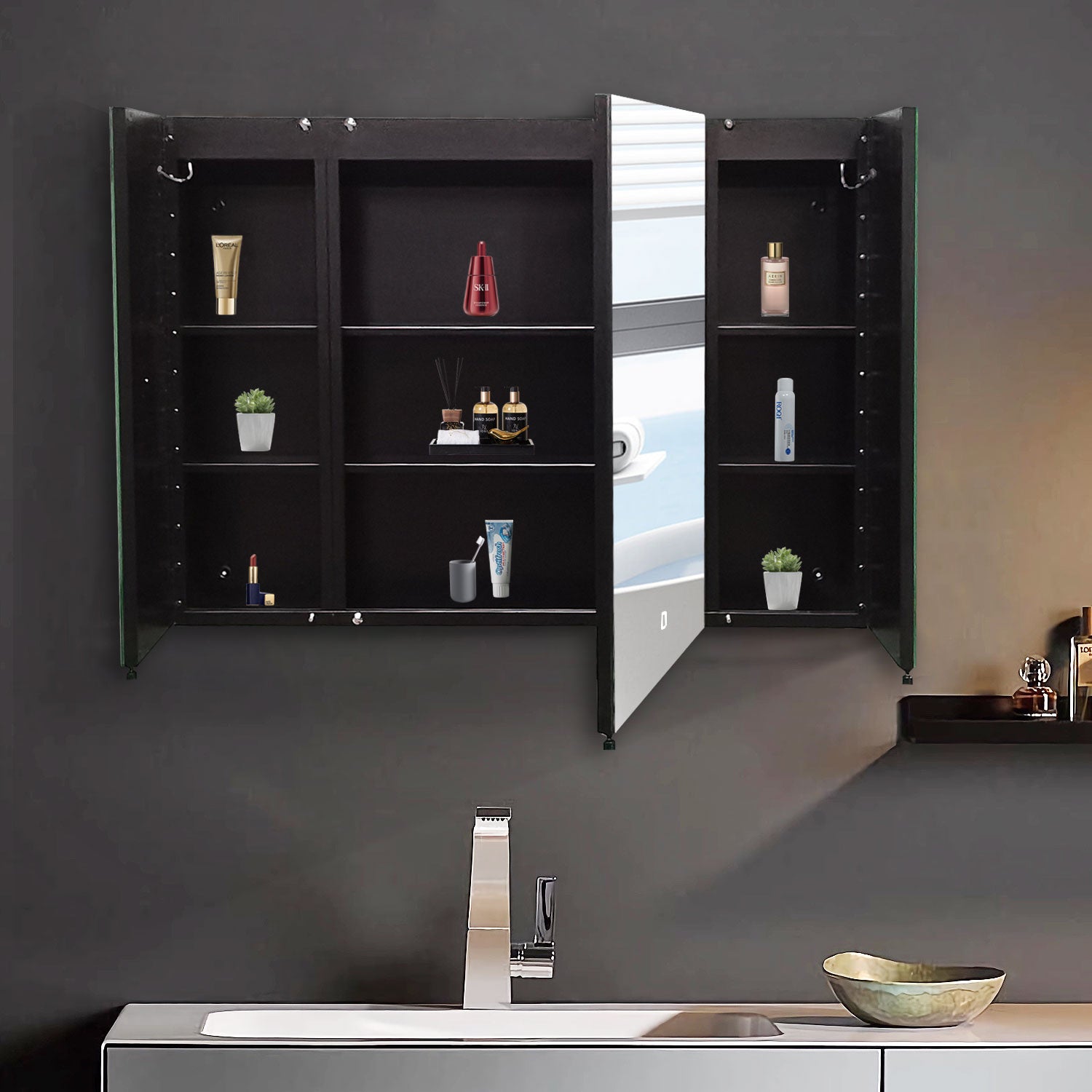 3626 Rectangular Frameless Surface Mount Medicine Cabinet with Shelves and LED Lights