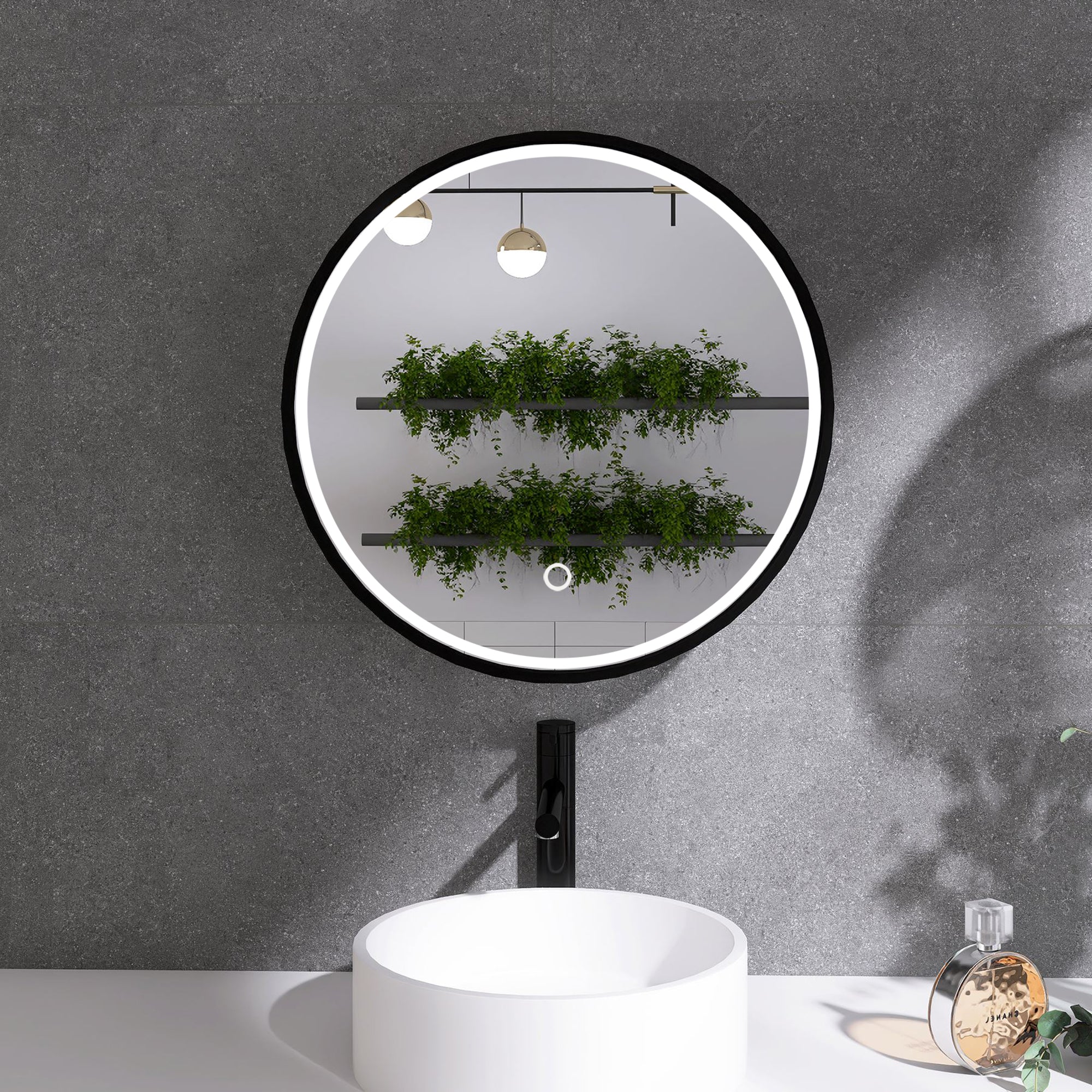 24 in.  Round Aluminum Surface Mounted LED Medicine Cabinet with Doors and Shelves
