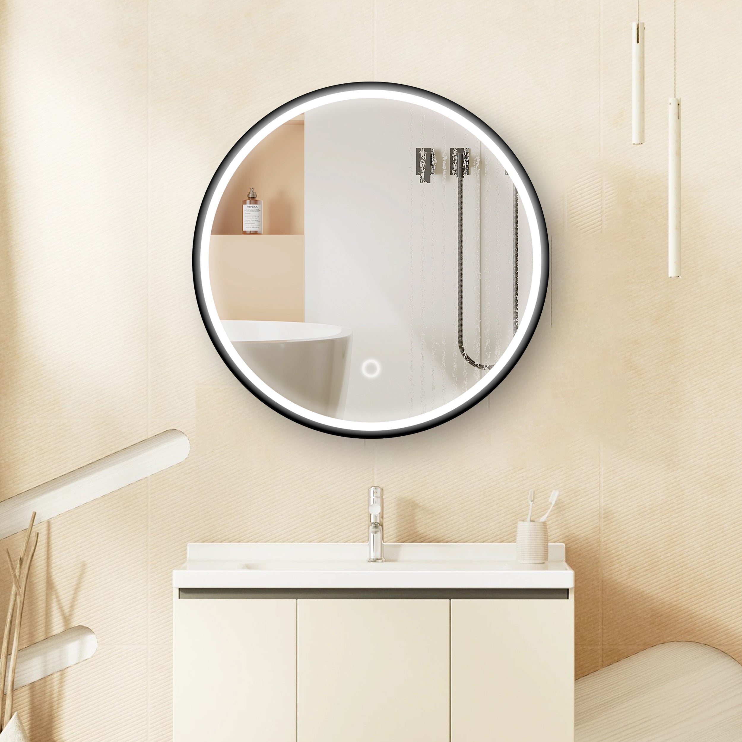 24 in.  Round Aluminum Surface Mounted LED Medicine Cabinet with Doors and Shelves