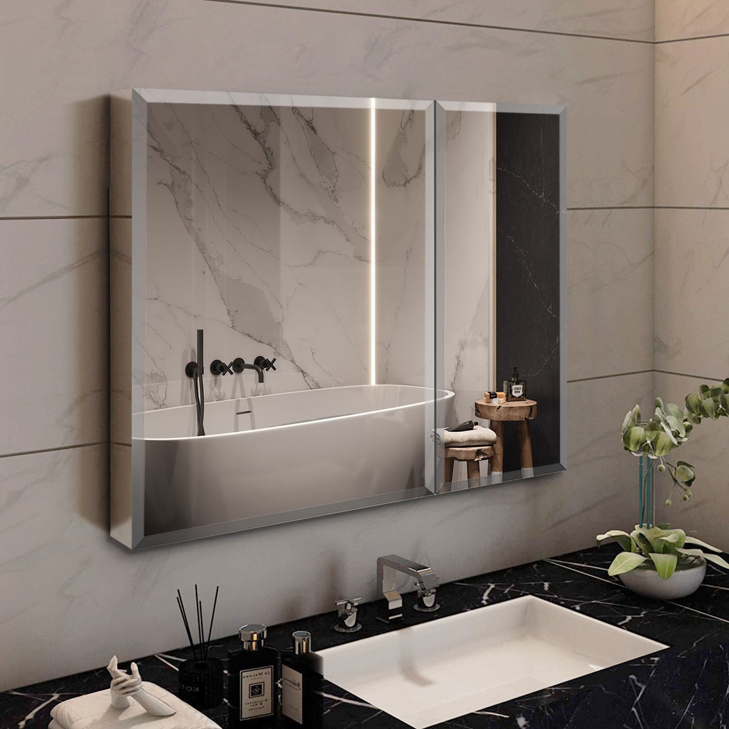 30x26''Rectangular Aluminum Recessed Mount /Surface Mount Medicine Cabinet with Mirror
