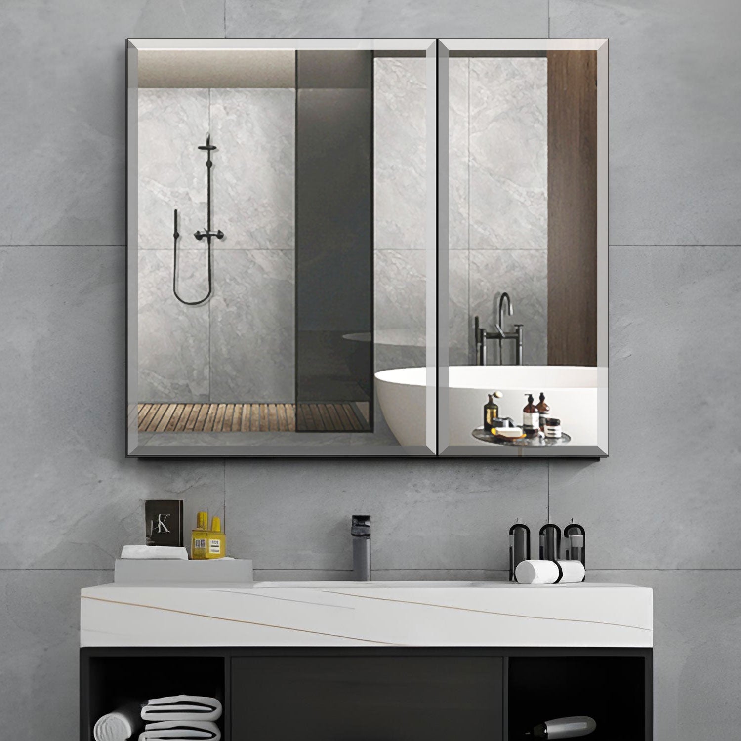 30x26''Rectangular Aluminum Recessed Mount /Surface Mount Medicine Cabinet with Mirror