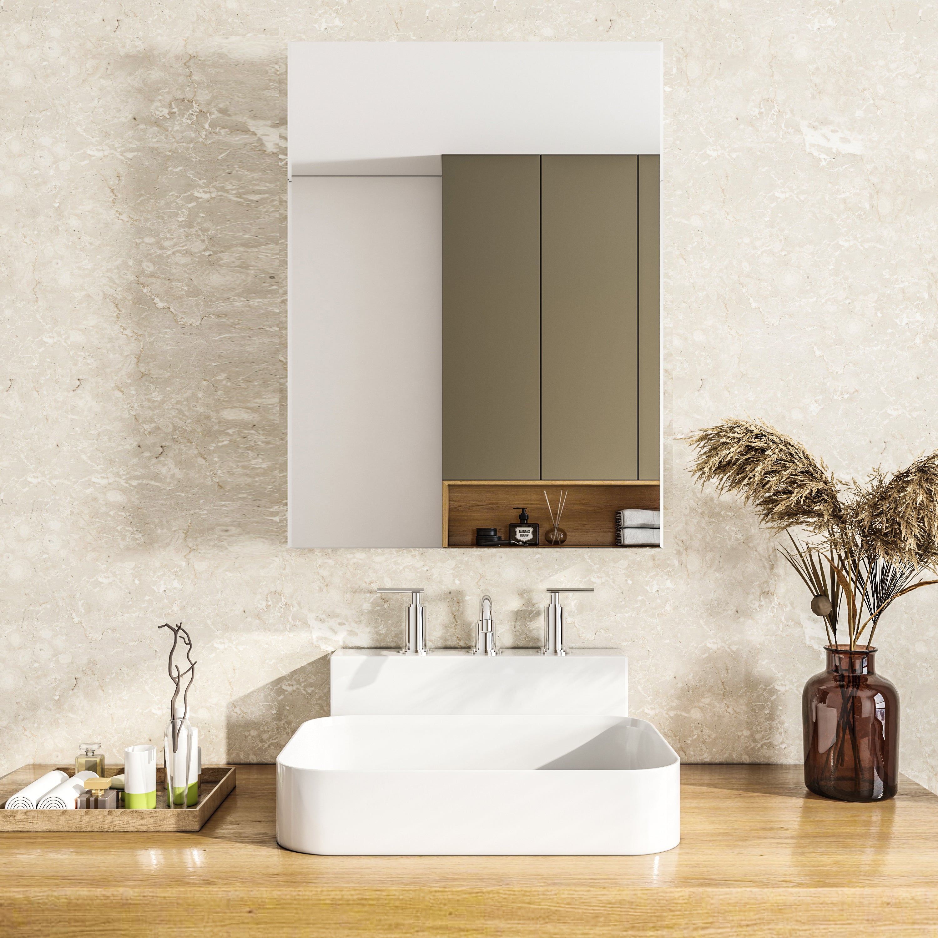 2026BRectangular Aluminum Recessed Mount/Surface Mount Medicine Cabinet with Mirror and Adjustable shelves
