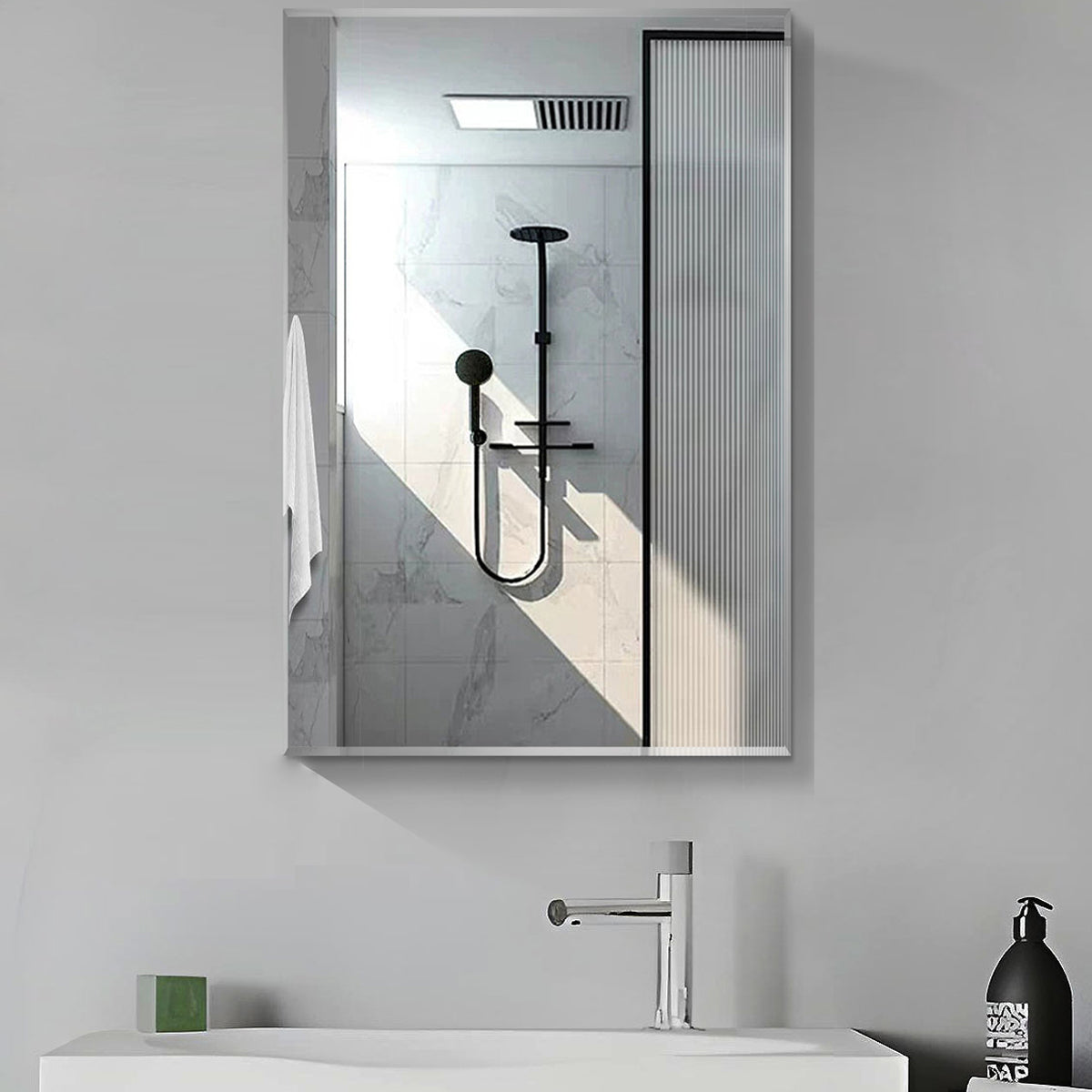 2026BRectangular Aluminum Recessed Mount/Surface Mount Medicine Cabinet with Mirror and Adjustable shelves