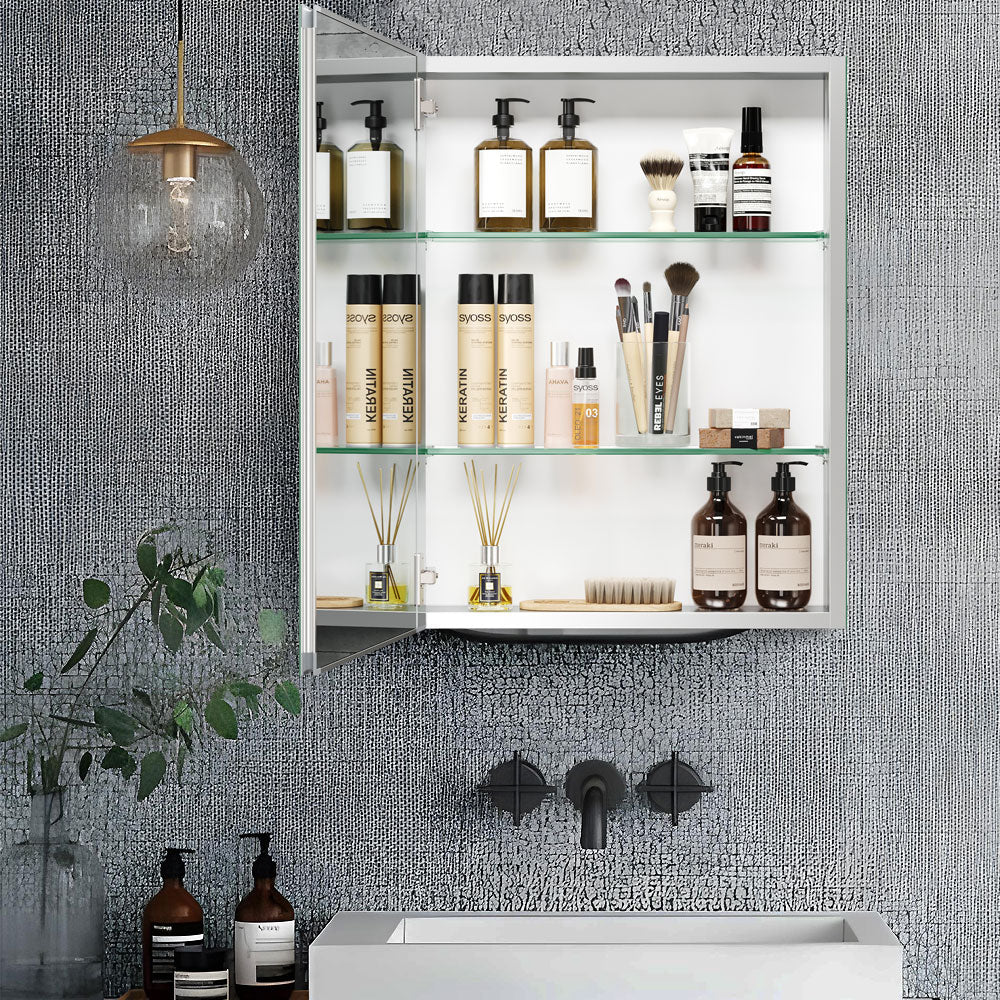 2026Rectangular Aluminum Recessed Mount/Surface Mount Medicine Cabinet with Mirror and Adjustable shelves
