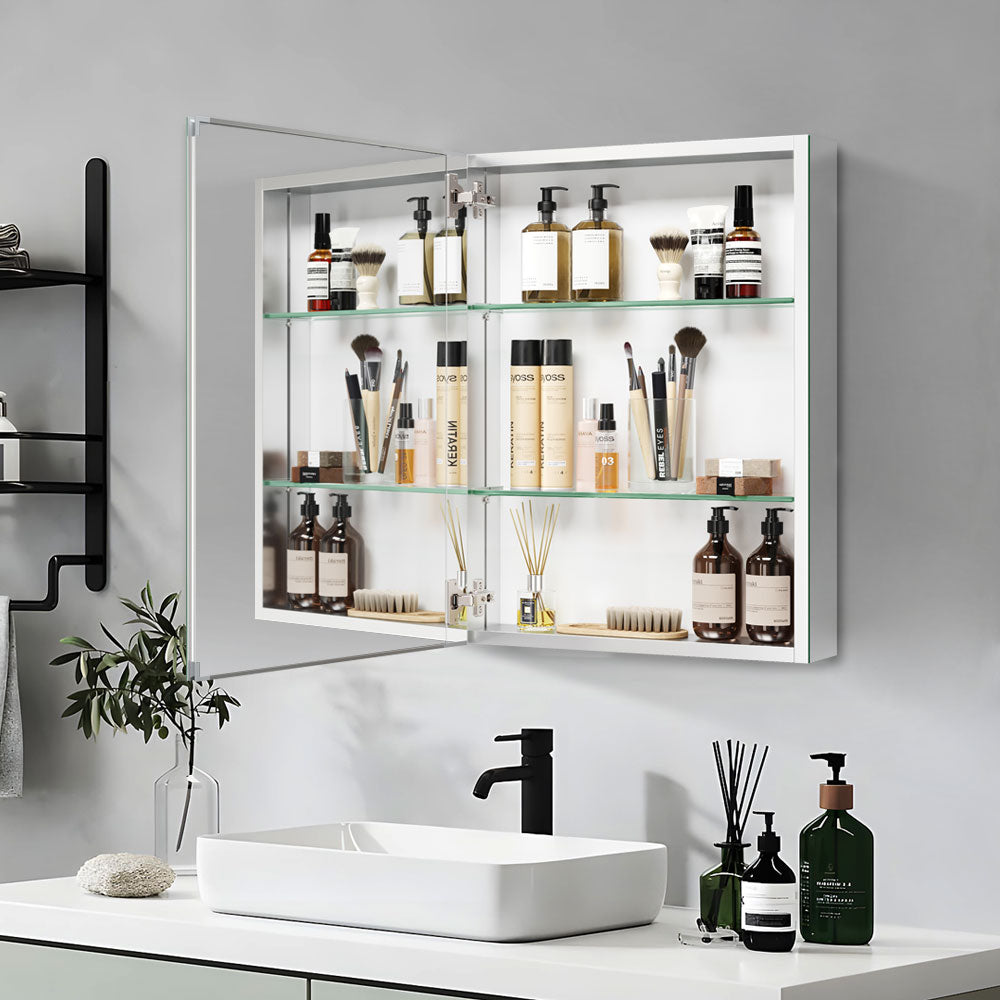 2026Rectangular Aluminum Recessed Mount/Surface Mount Medicine Cabinet with Mirror and Adjustable shelves