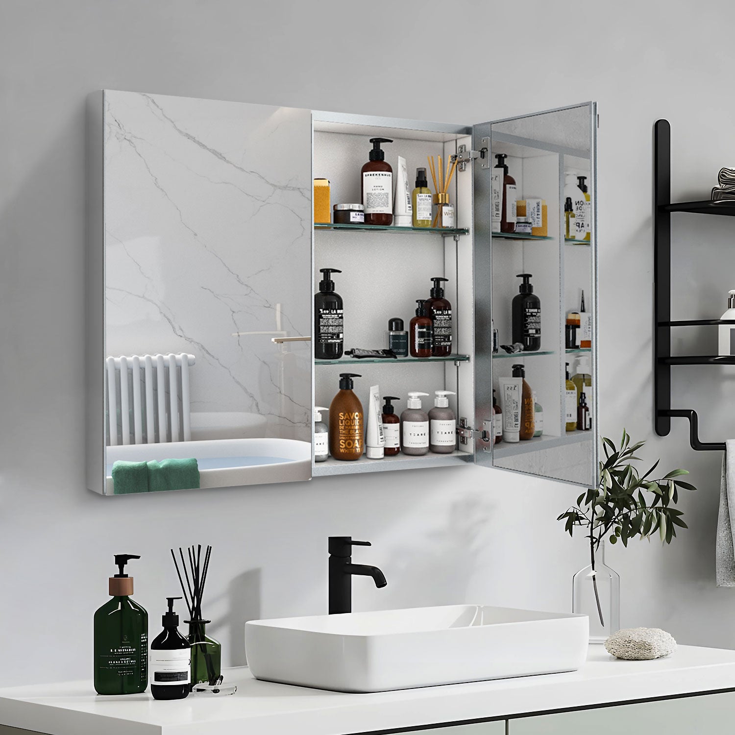 26x36Rectangular Aluminum Recessed Mount /Surface Mount Medicine Cabinet with Mirror