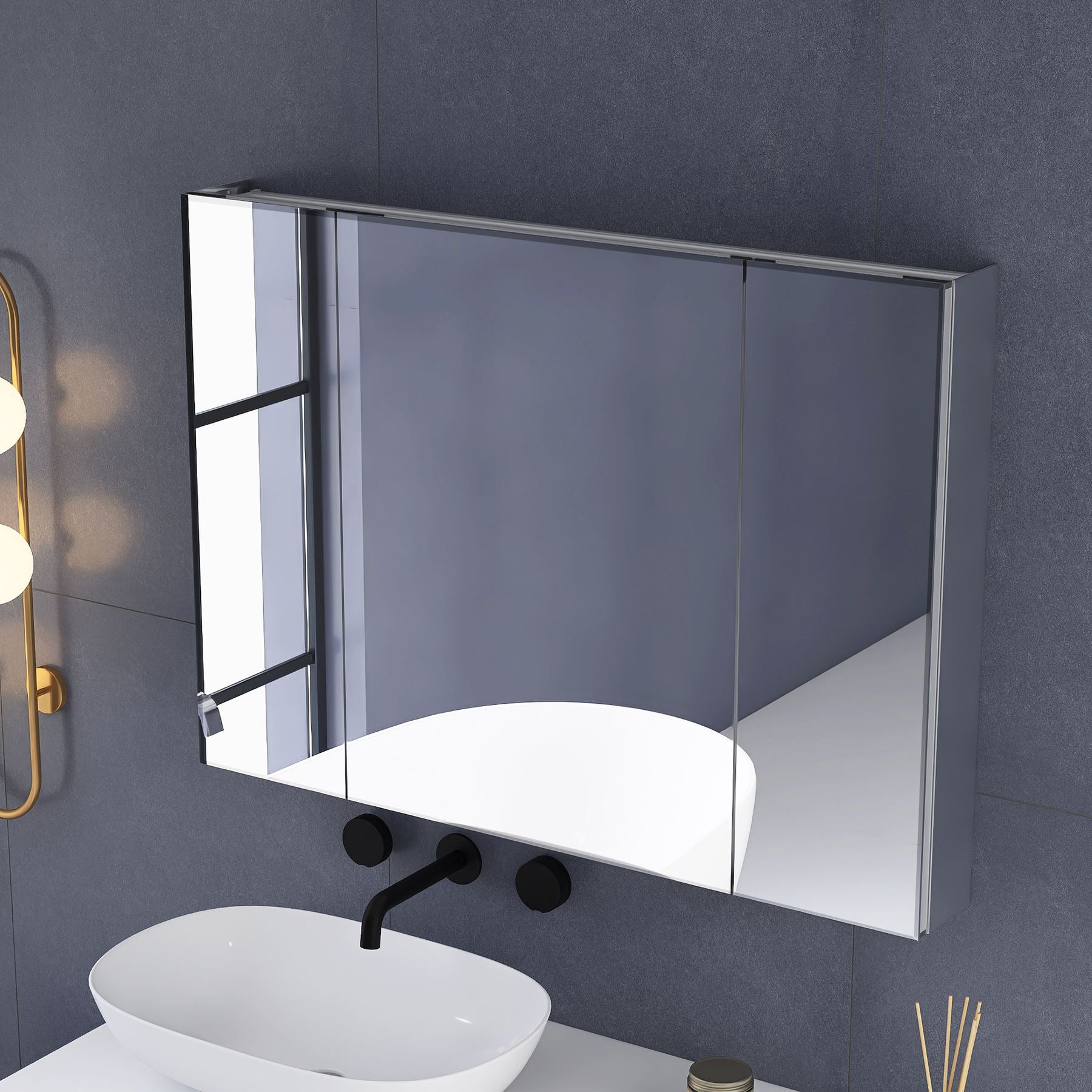 36''x26''Rectangular Aluminum Recessed Mount /Surface Mount Medicine Cabinet with Mirror