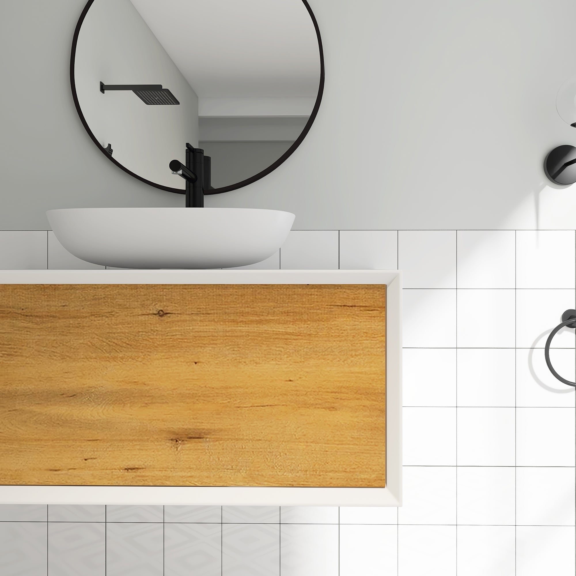 36 in. Wall Mounted Bathroom Vanity Set with White Solid Surface Top and Vessel Sink