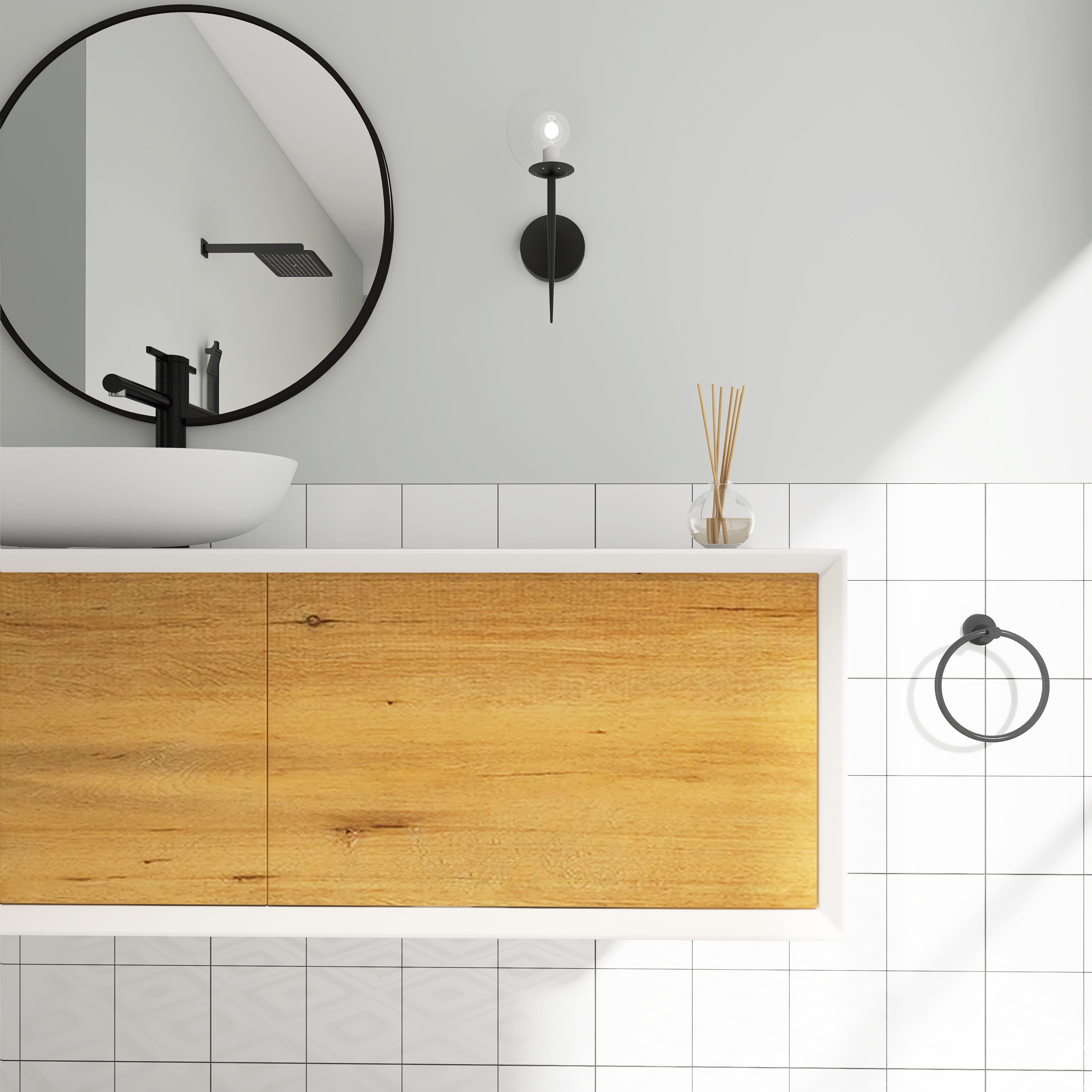 48 in. Wall Mounted Bathroom Vanity Set with White Solid Surface Top and Vessel Sink