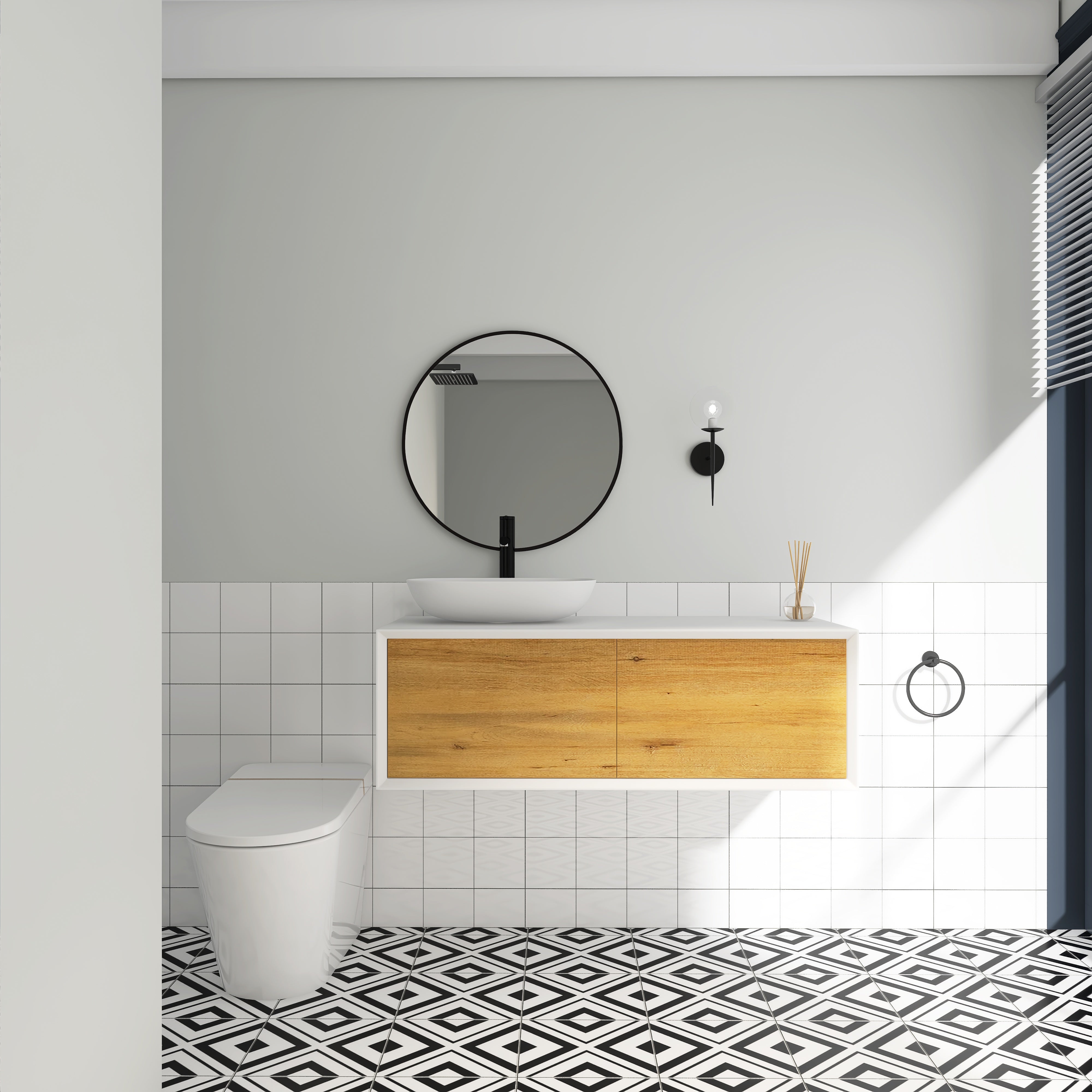 48 in. Wall Mounted Bathroom Vanity Set with White Solid Surface Top and Vessel Sink