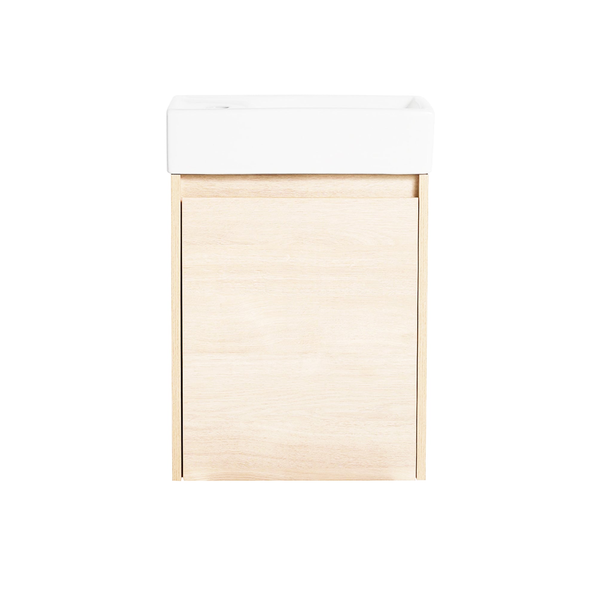 16 Inch Wall-Mounted Small Bathroom Vanity with Ceramic Sink and Soft Closing Doors