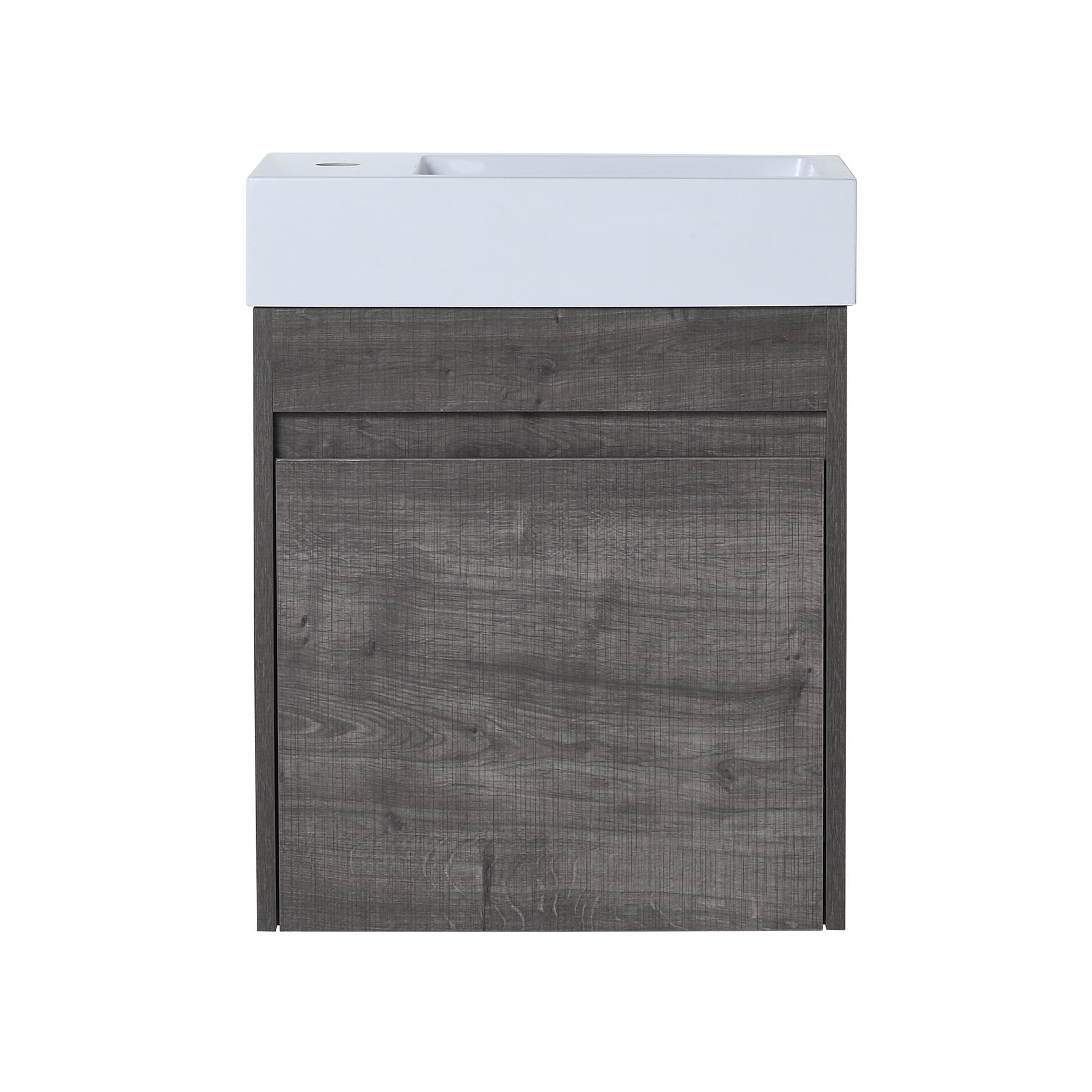 18'' Poly Wall-Mounted Bathroom Vanity with White Resin & Sink Cabinet Door with Integrated Ceramic