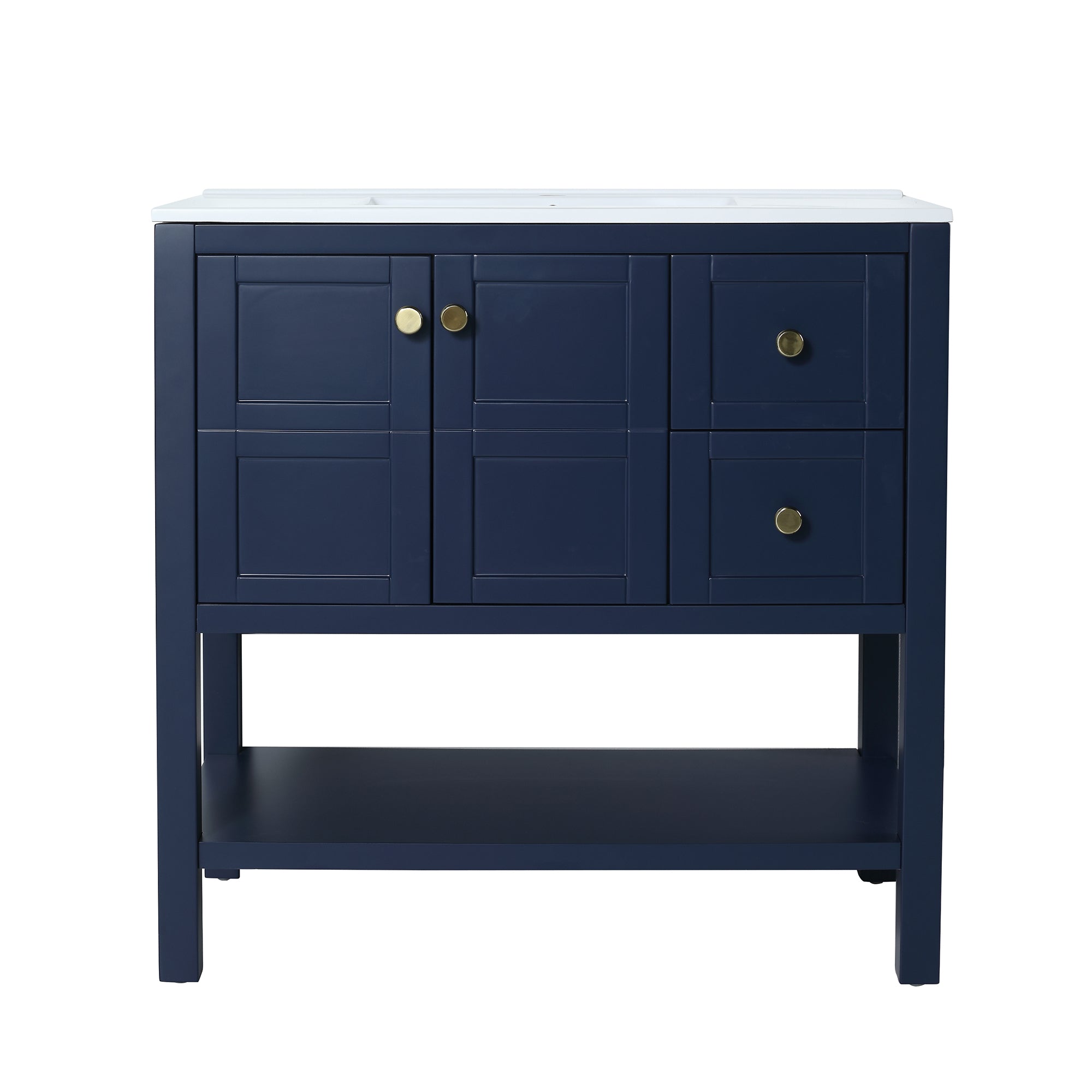 36 inch Plywood Freestanding Bathroom Vanity with Integrated Resin Sink with Drain