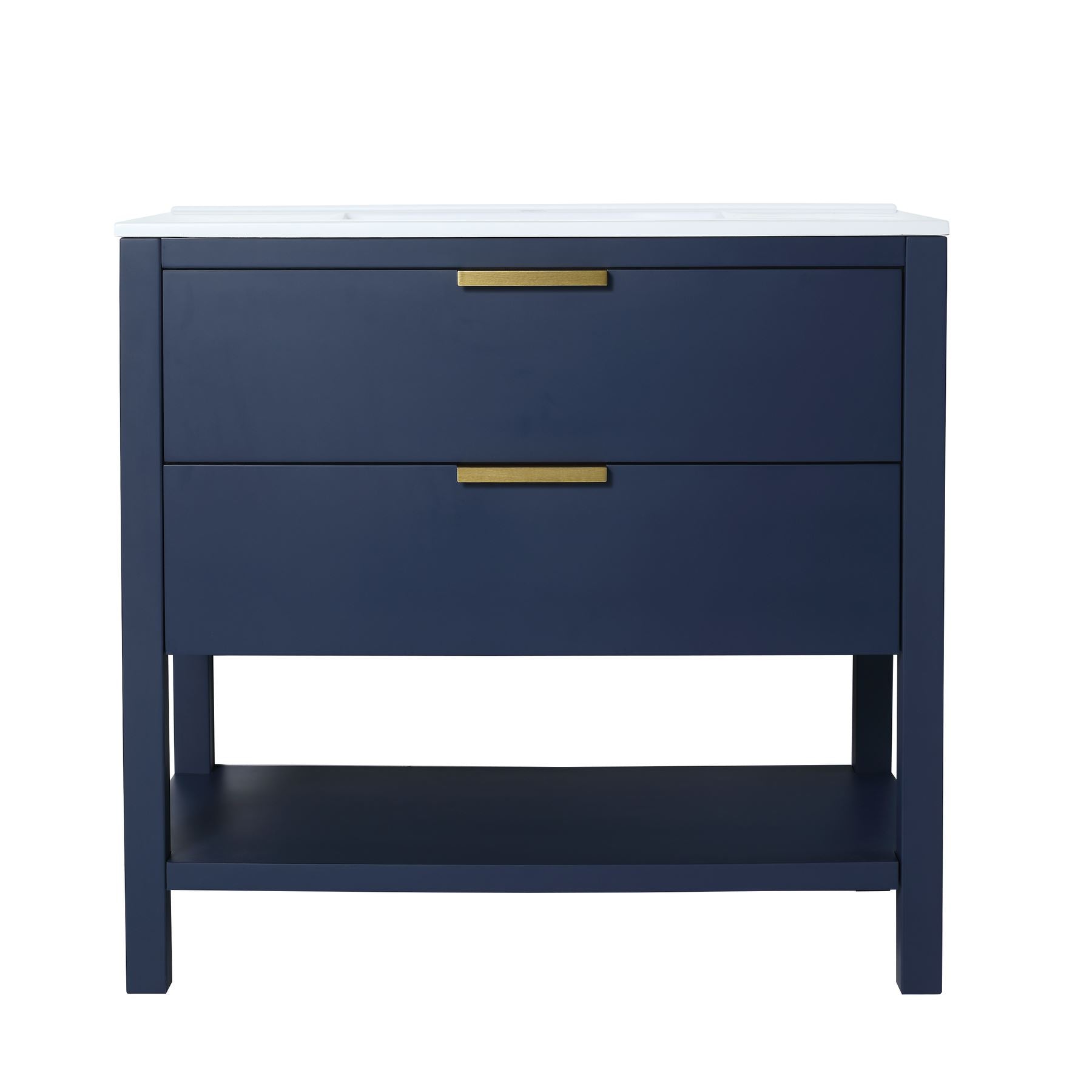 36 Inch Freestanding Bathroom Vanity Plywood With 2 Drawers with Shelves with Polymarble Sink