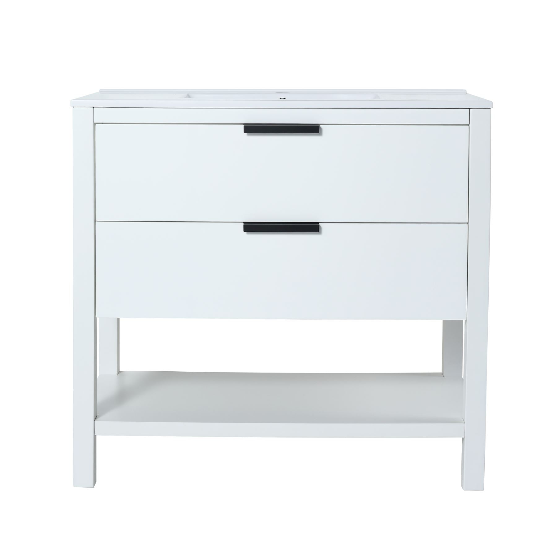 36 Inch Freestanding Bathroom Vanity Plywood With 2 Drawers with Shelves with Polymarble Sink