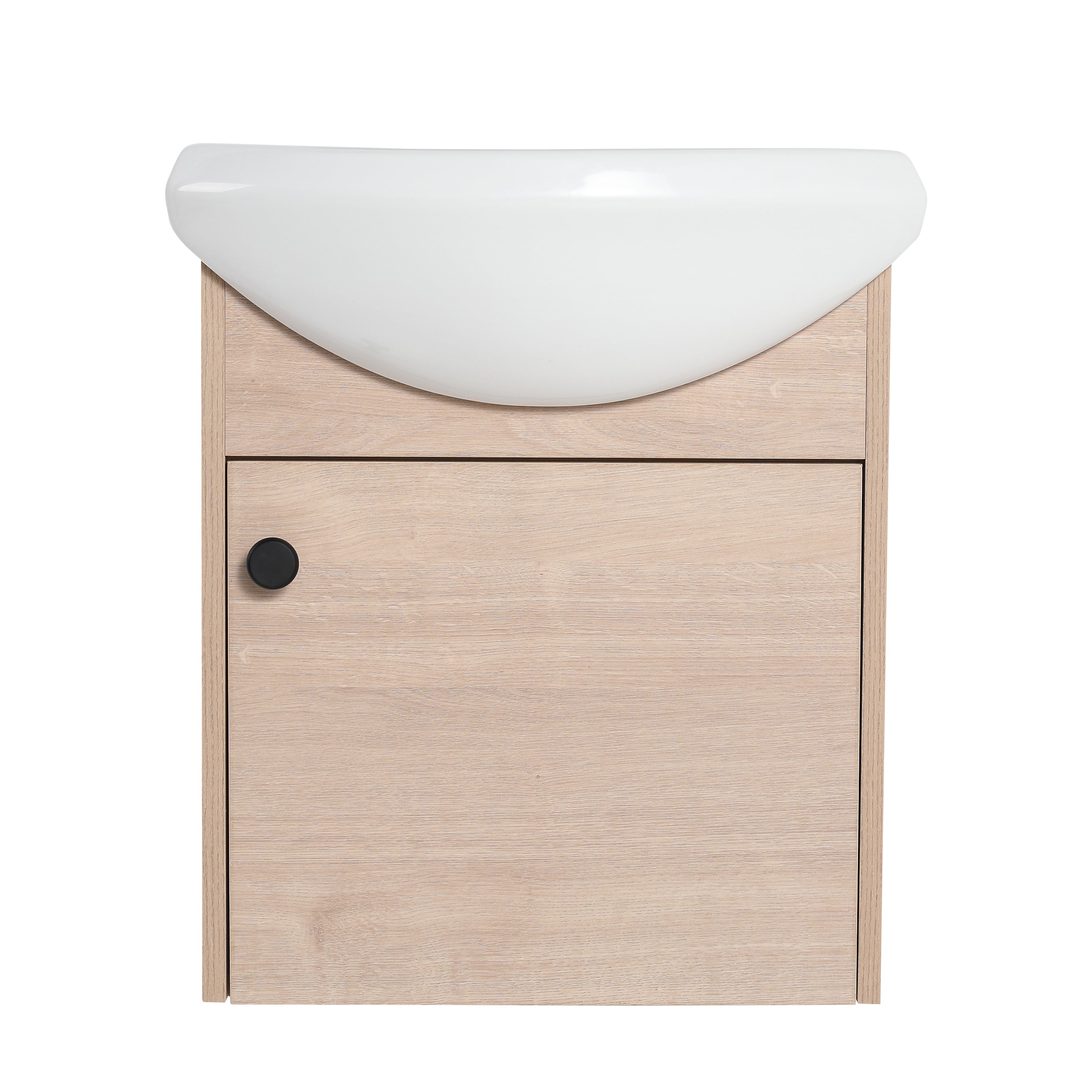 18 Inch Wall Mounting Design Bathroom Vanity in Plain Light Oak With Ceramic Sink