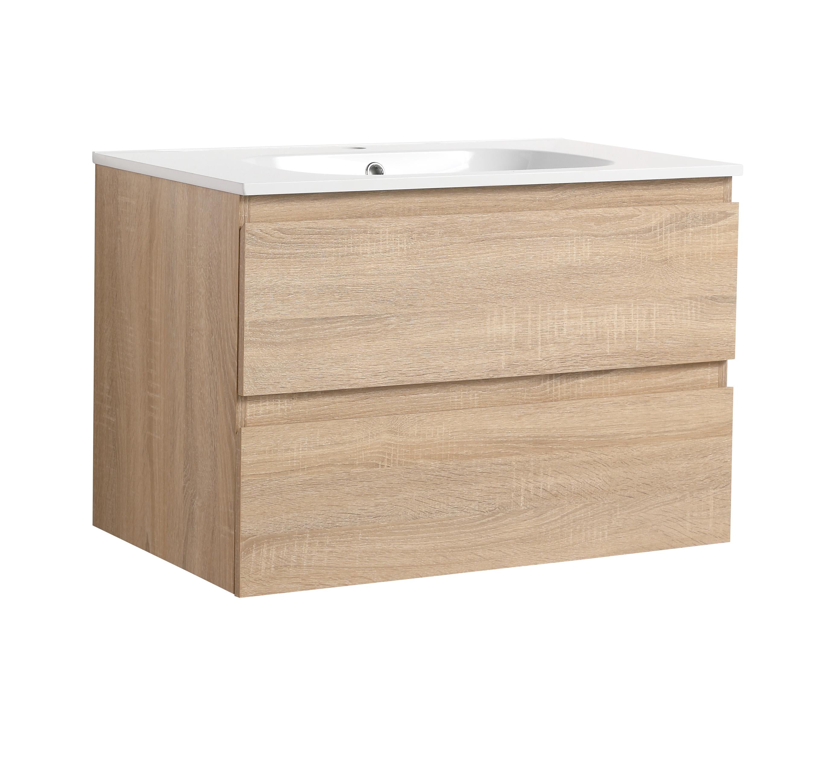 24''/30" Bathroom Vanity in Brown Oak/Brown Oak with Cultured Marble Basin Top with Soft Close Drawer