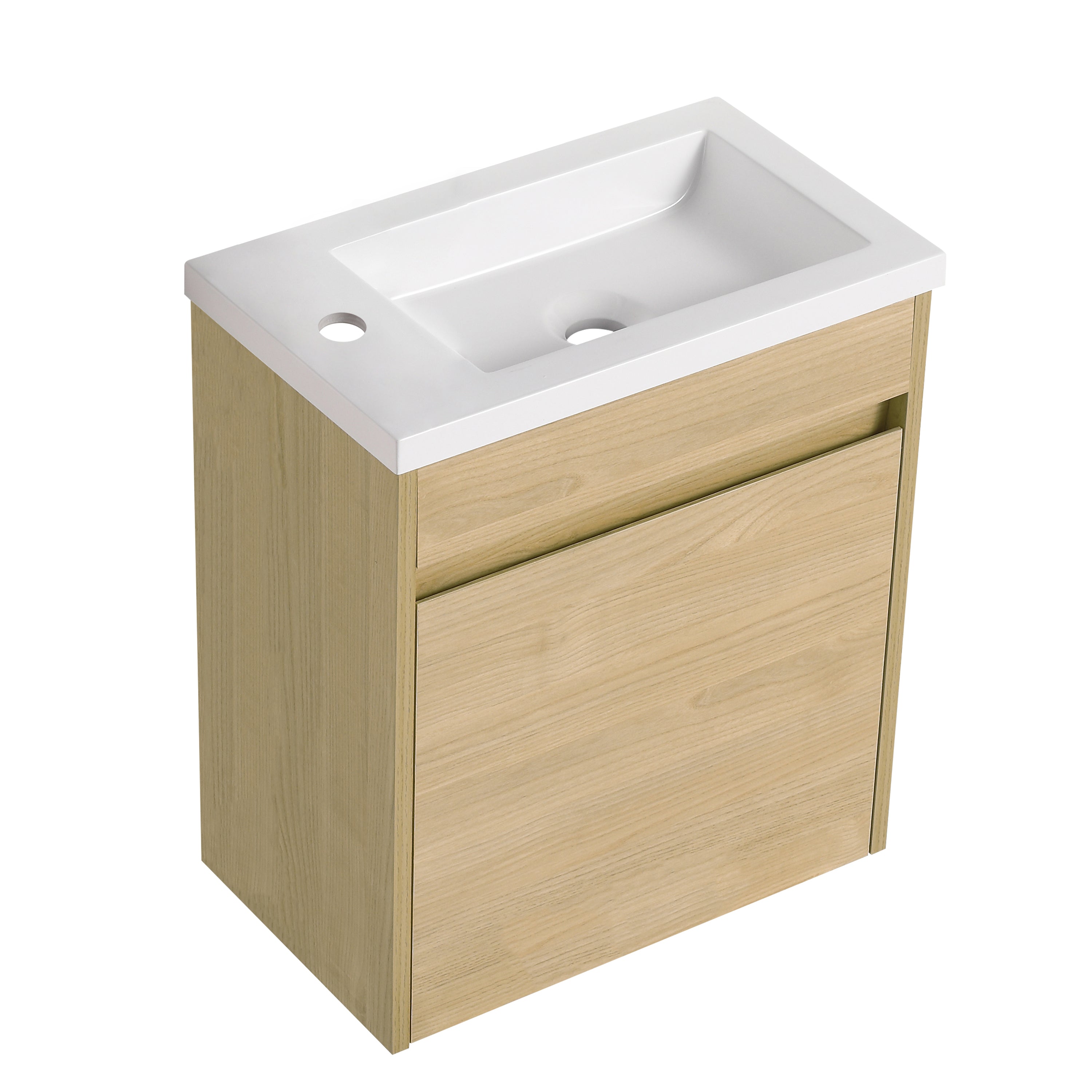 18 Inch Floating  for Small Bathroom Vanity in Light Teak with Cultured Marble Sink