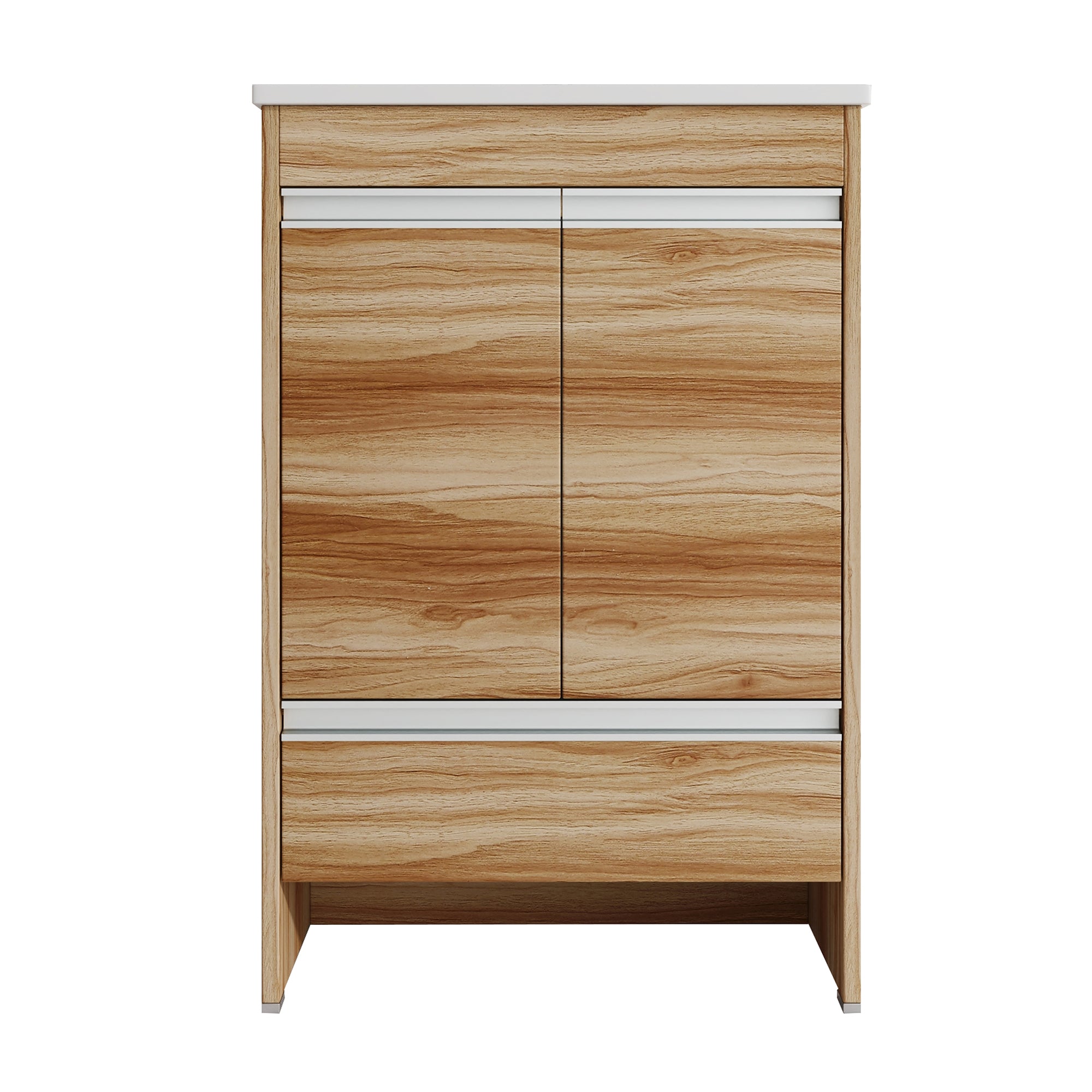 24" Freestanding Bathroom Vanity in Maple With Doors and Drawer with Cultured Marble Sink