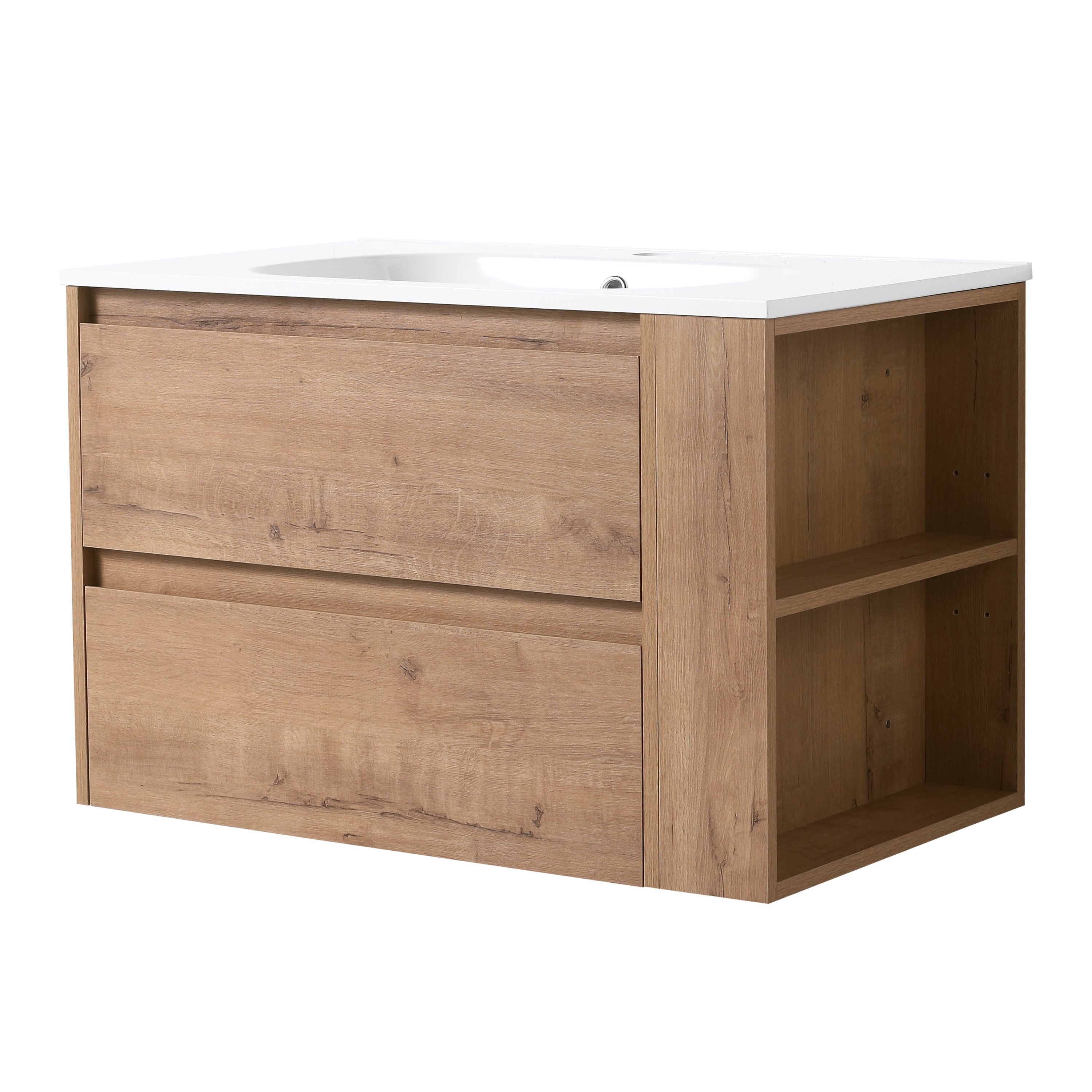 30 inch Plywood Wall Mounted Bathroom Vanity  with Integrated Resin Sink with Drain