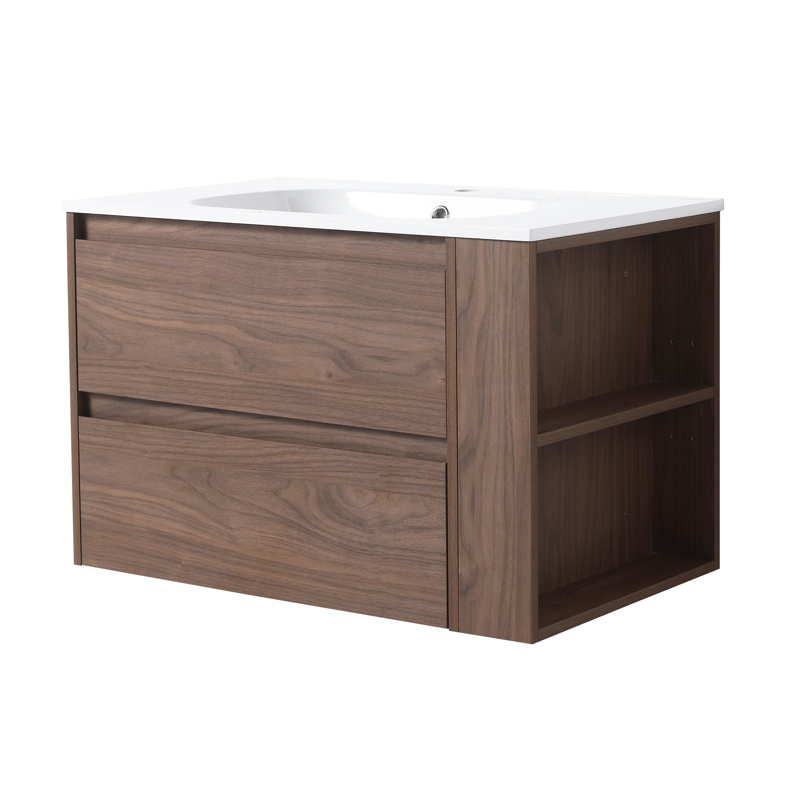 30 inch Plywood Wall Mounted Bathroom Vanity  with Integrated Resin Sink with Drain