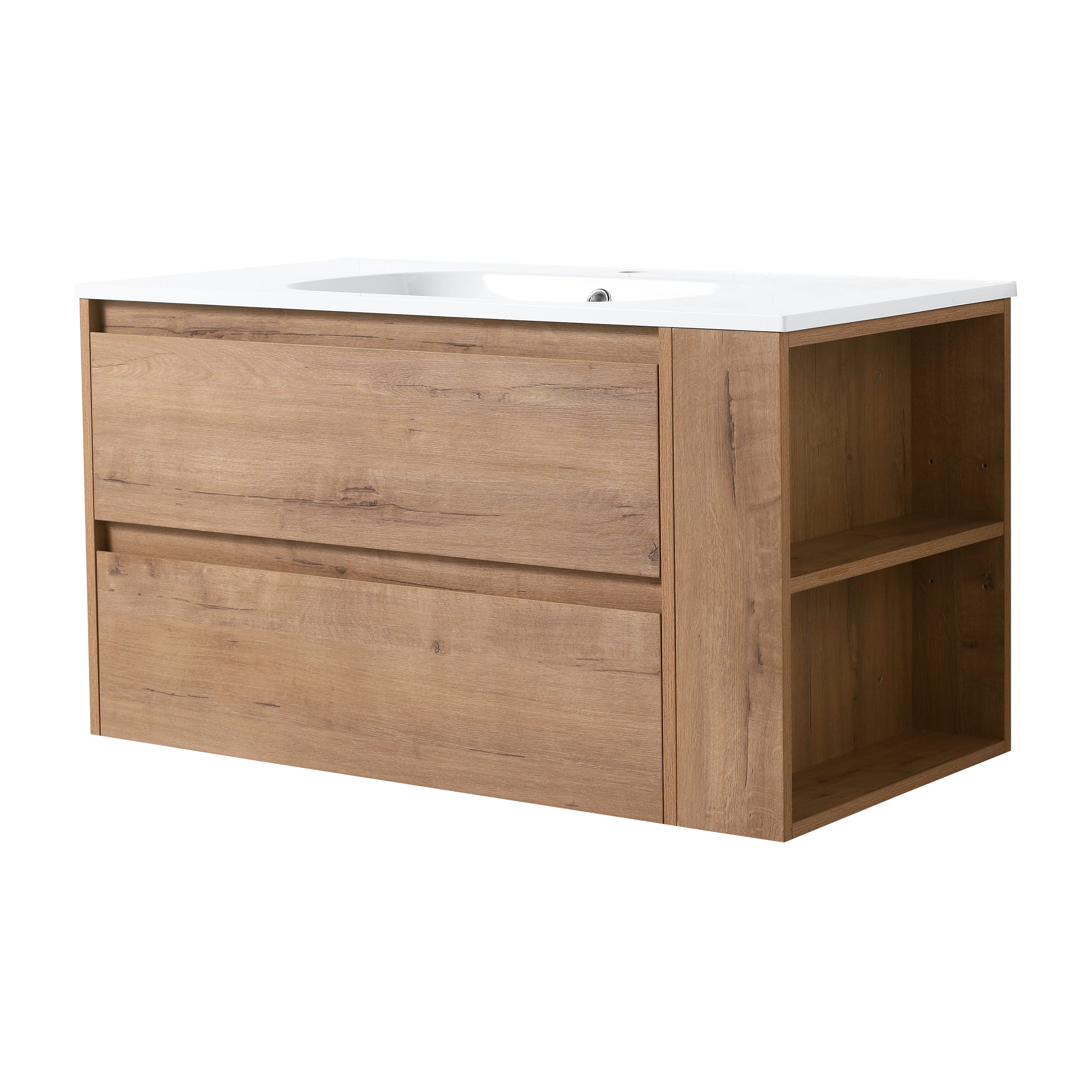 36 inch Plywood Wall Mounted Bathroom Vanity  with Integrated Resin Sink with Drain