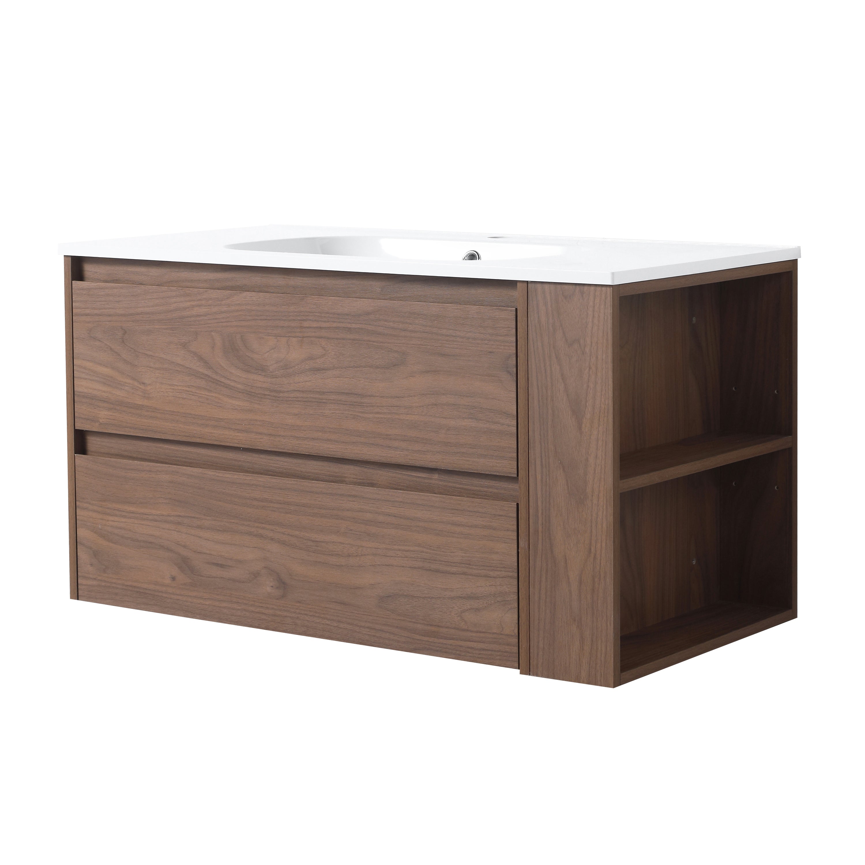 36 inch Plywood Wall Mounted Bathroom Vanity  with Integrated Resin Sink with Drain