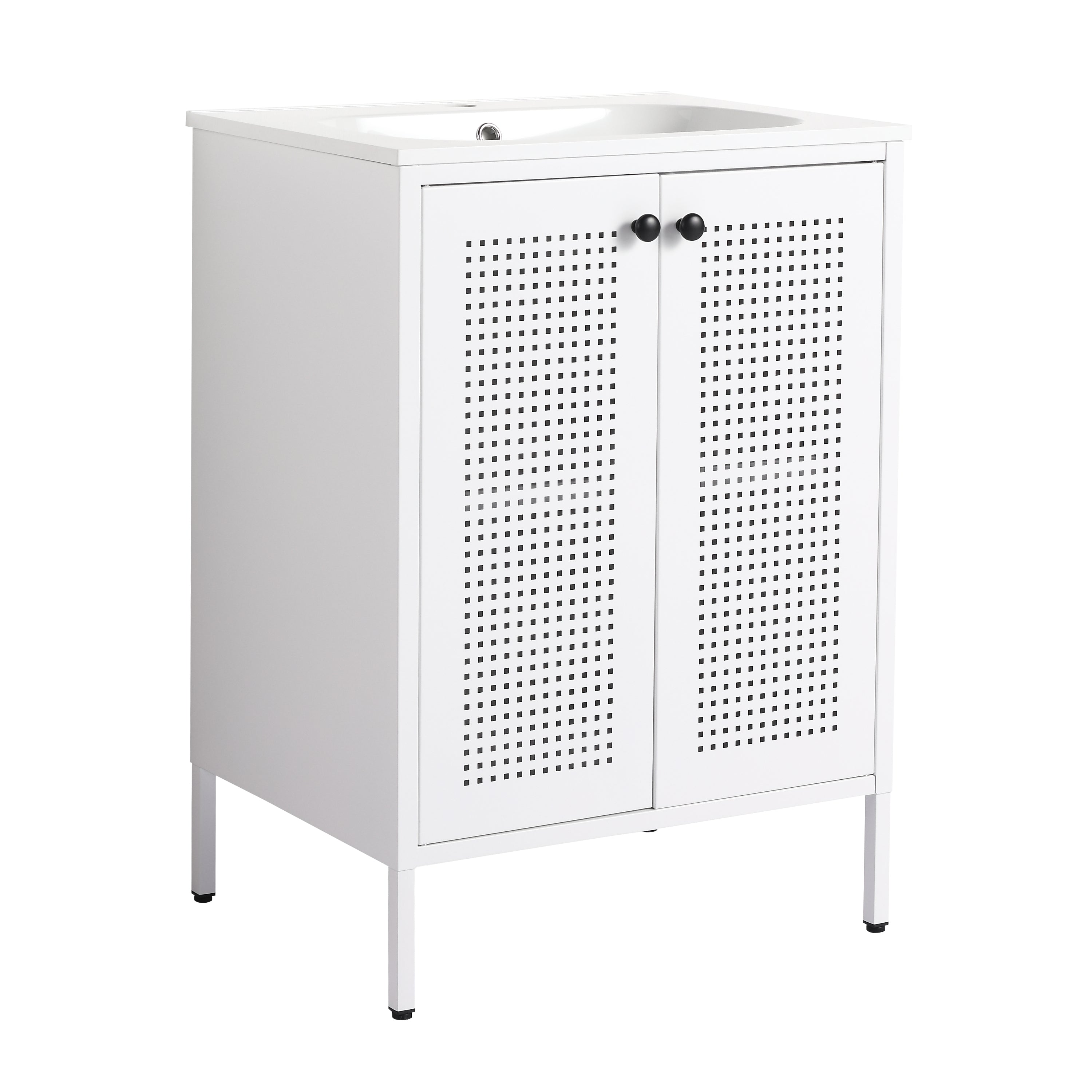 24 inch Steel Freestanding Bathroom Vanity in White with Integrated Resin Sink with Drain