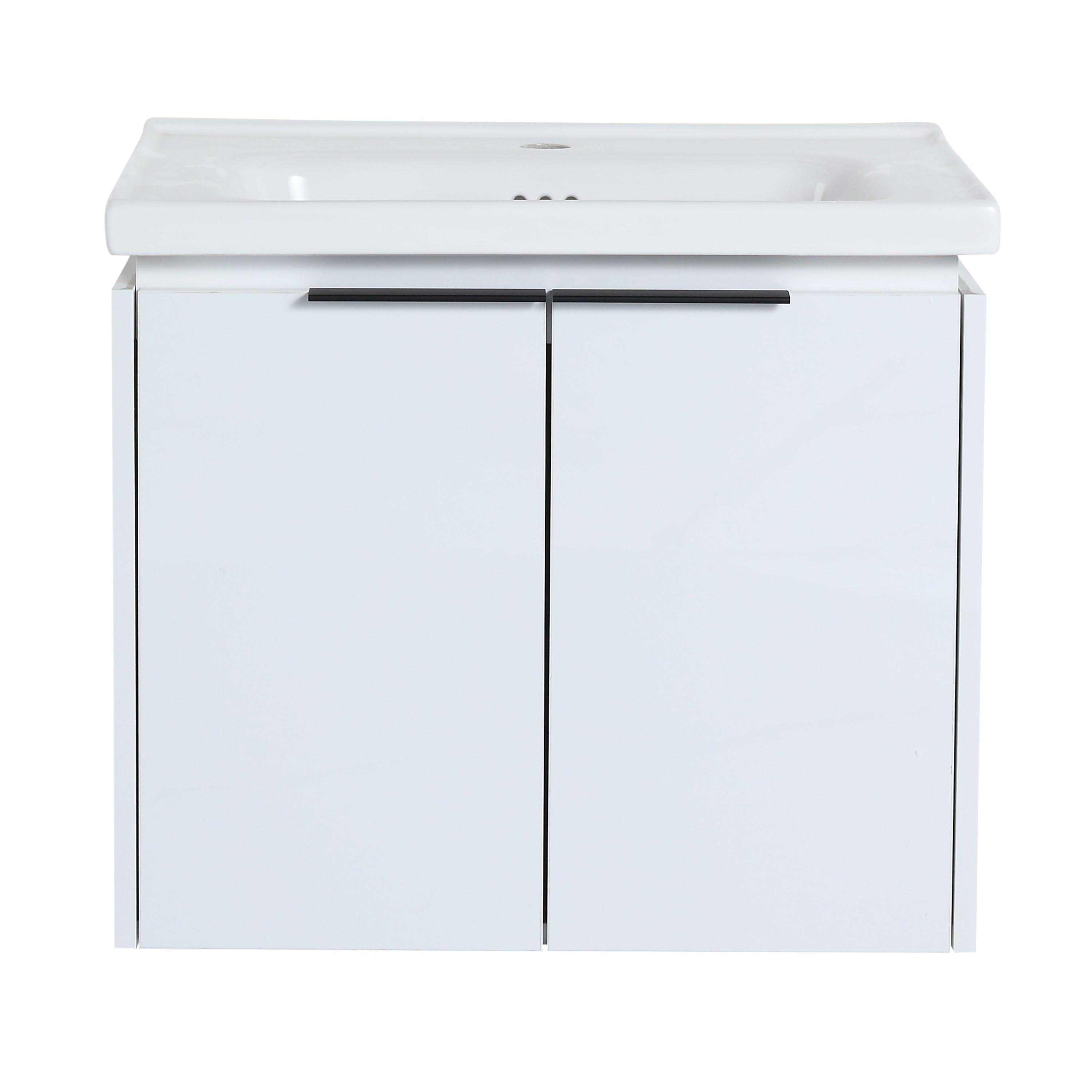 24 inch Plywood Wall Mounted Bathroom Vanity in White with Integrated Ceramic Sink with Drain