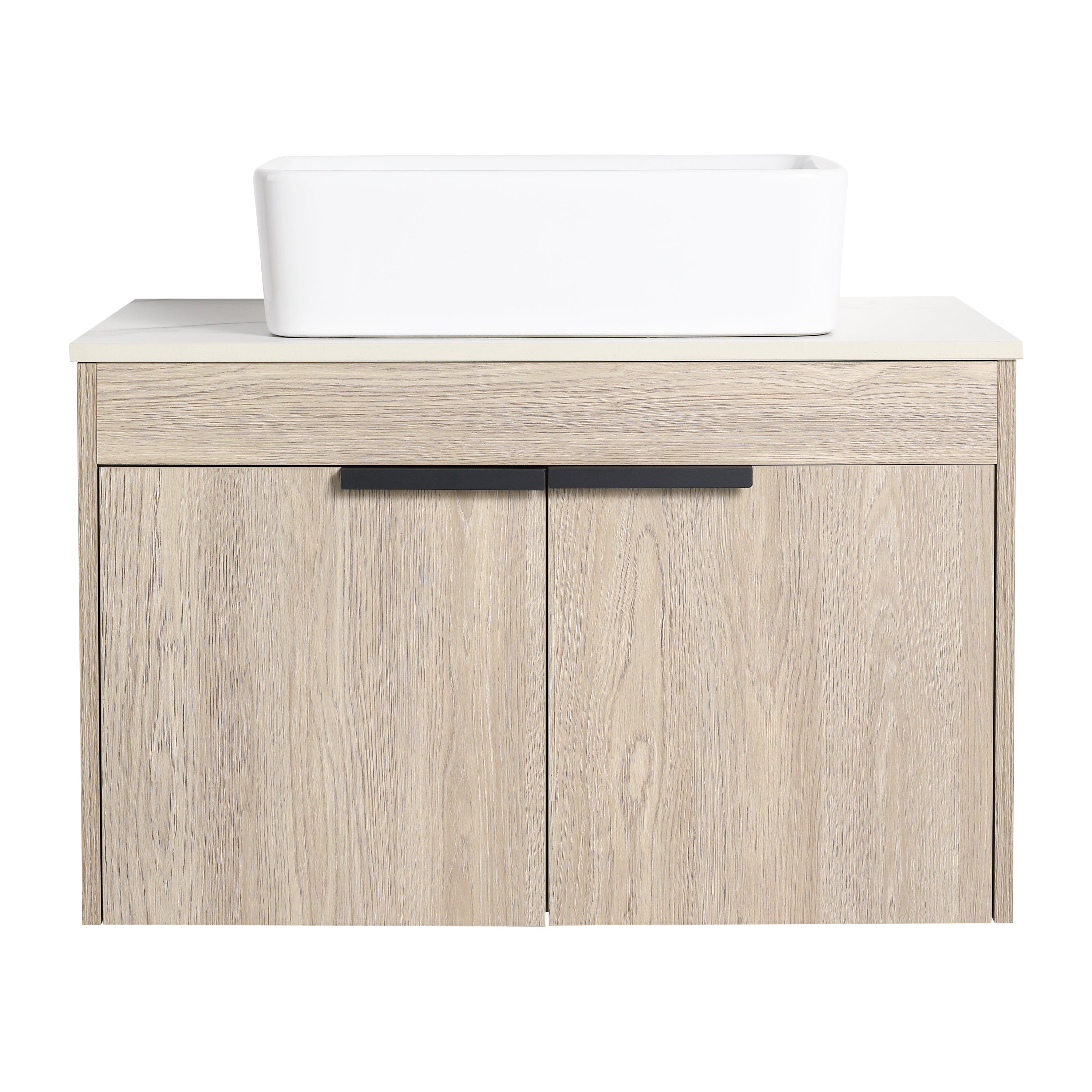 30Inch Modern Design Float Bathroom Vanity Set in White Oak  with Soft Close Door  With Ceramic Basin