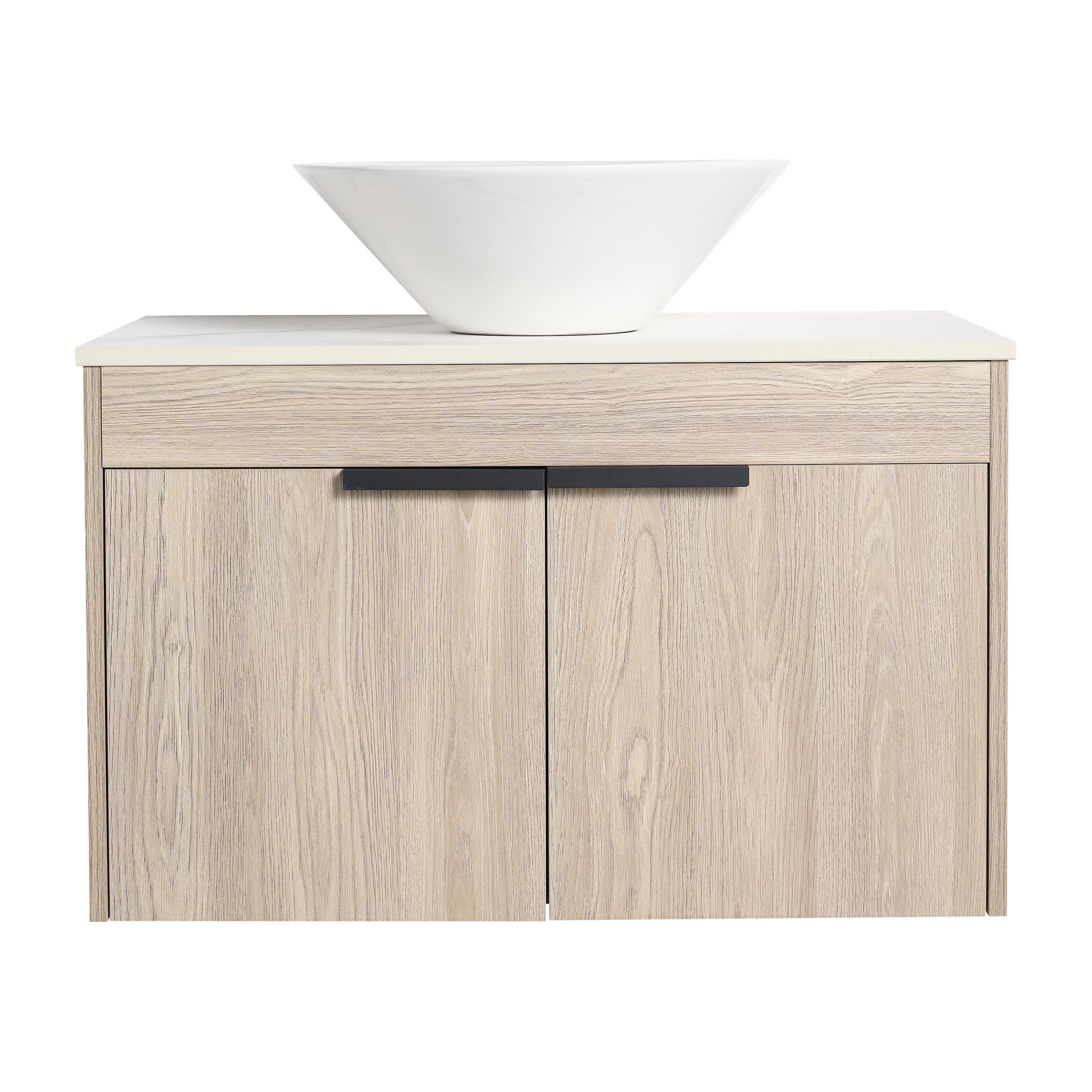 30Inch Modern Design Float Bathroom Vanity Set in White Oak  with Soft Close Door  With Ceramic Basin