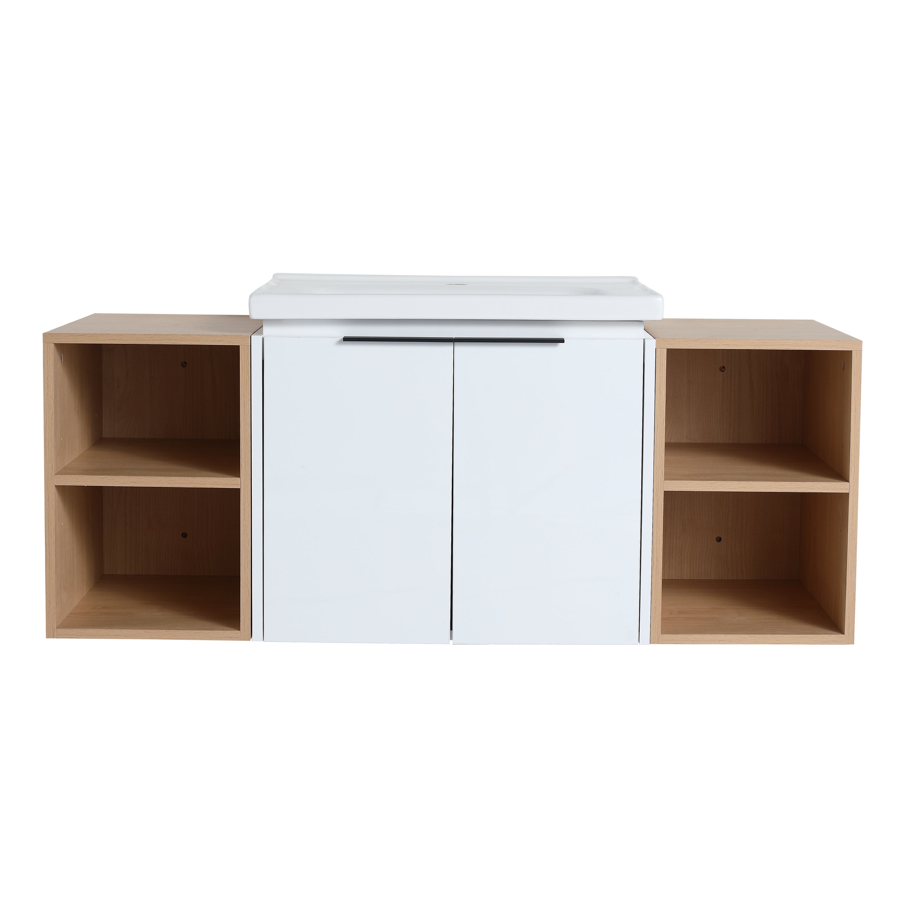 48 Inch Soft Close Doors Bathroom Vanity With Sink, and Two Small Storage Shelves