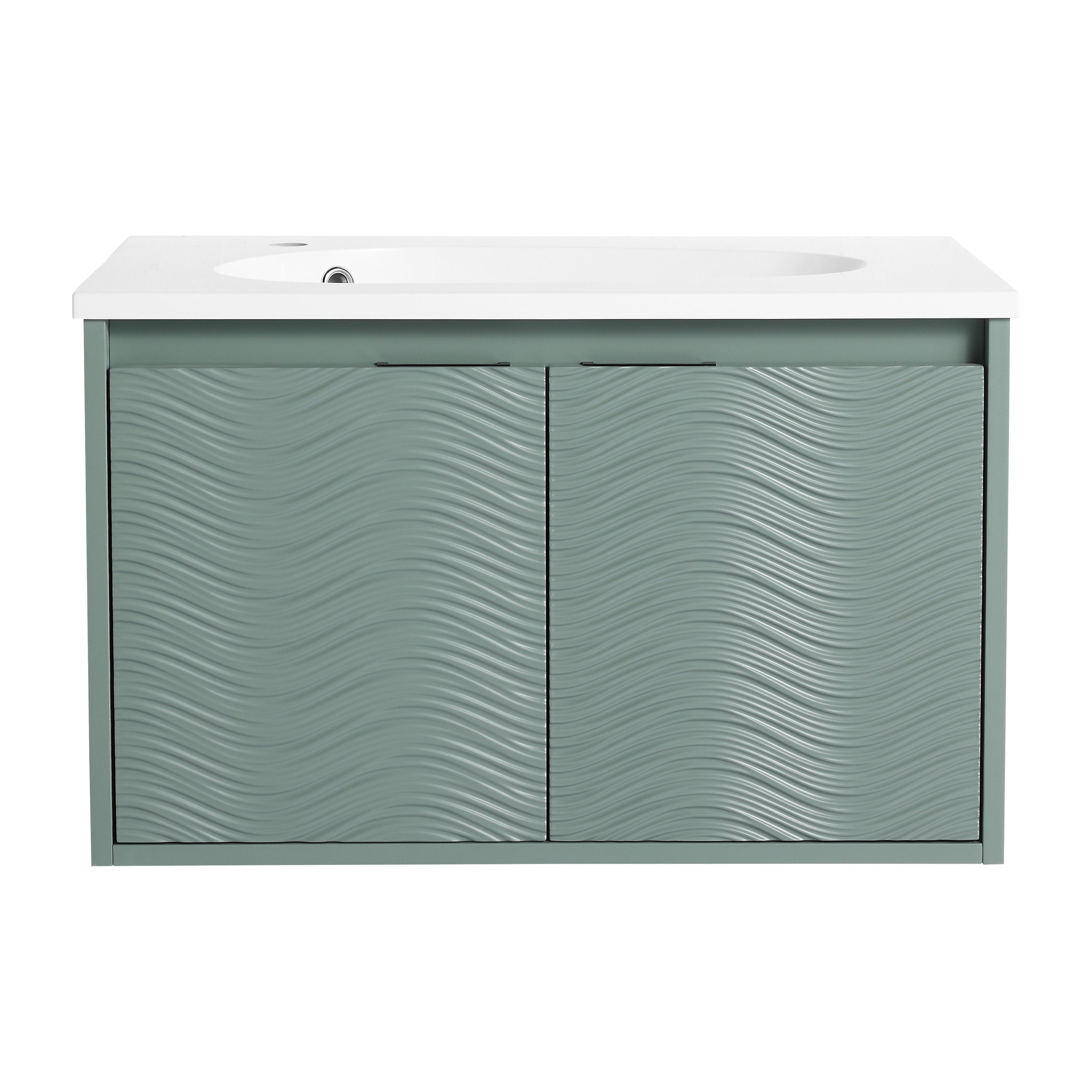 30 inch Plywood Wall Mounted Bathroom Vanity  in Green with Integrated Resin Sink with Drain