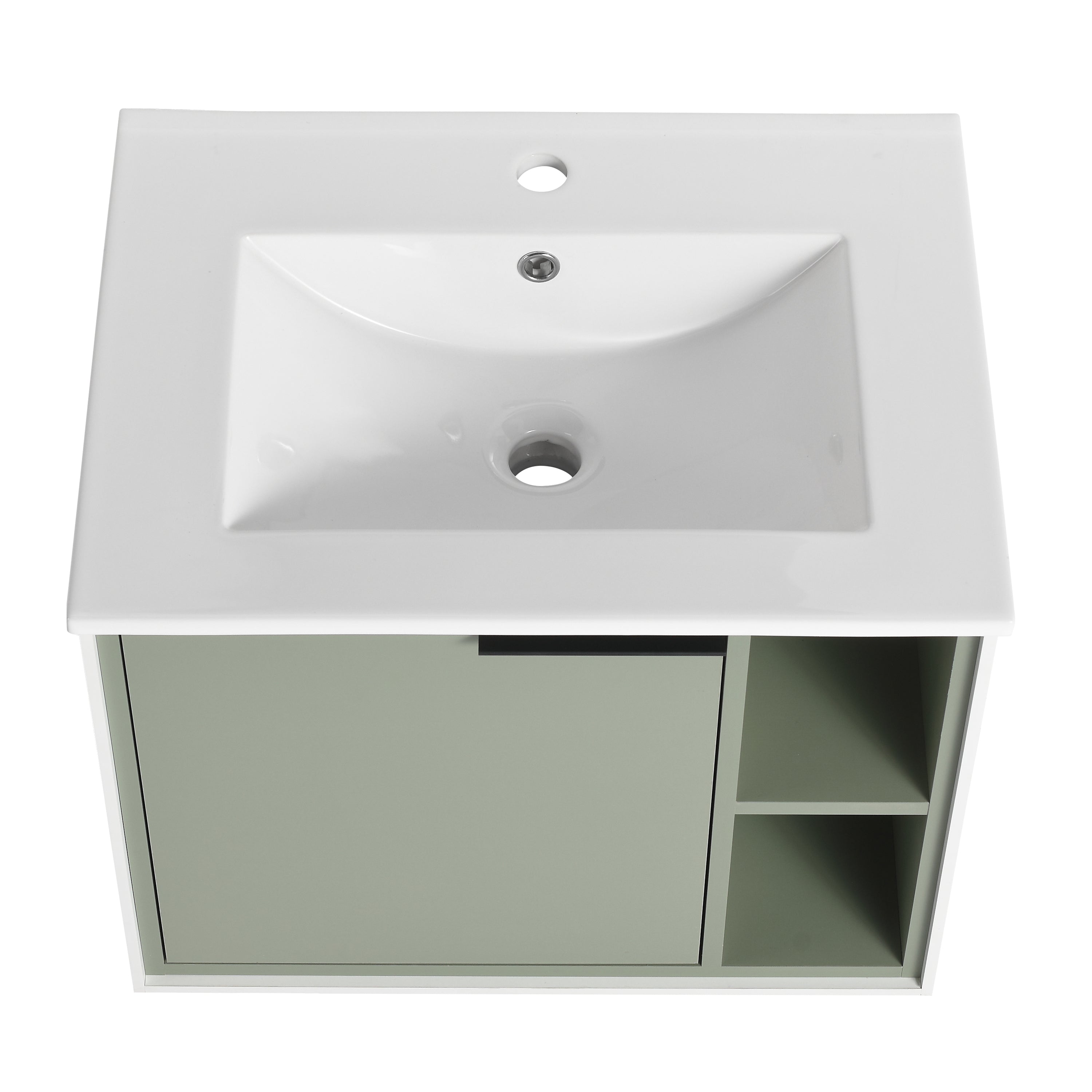 24/30 inch Plywood Wall Mounted Bathroom Vanity in Green/Imitative Oak with Integrated Ceramic Sink with Drain