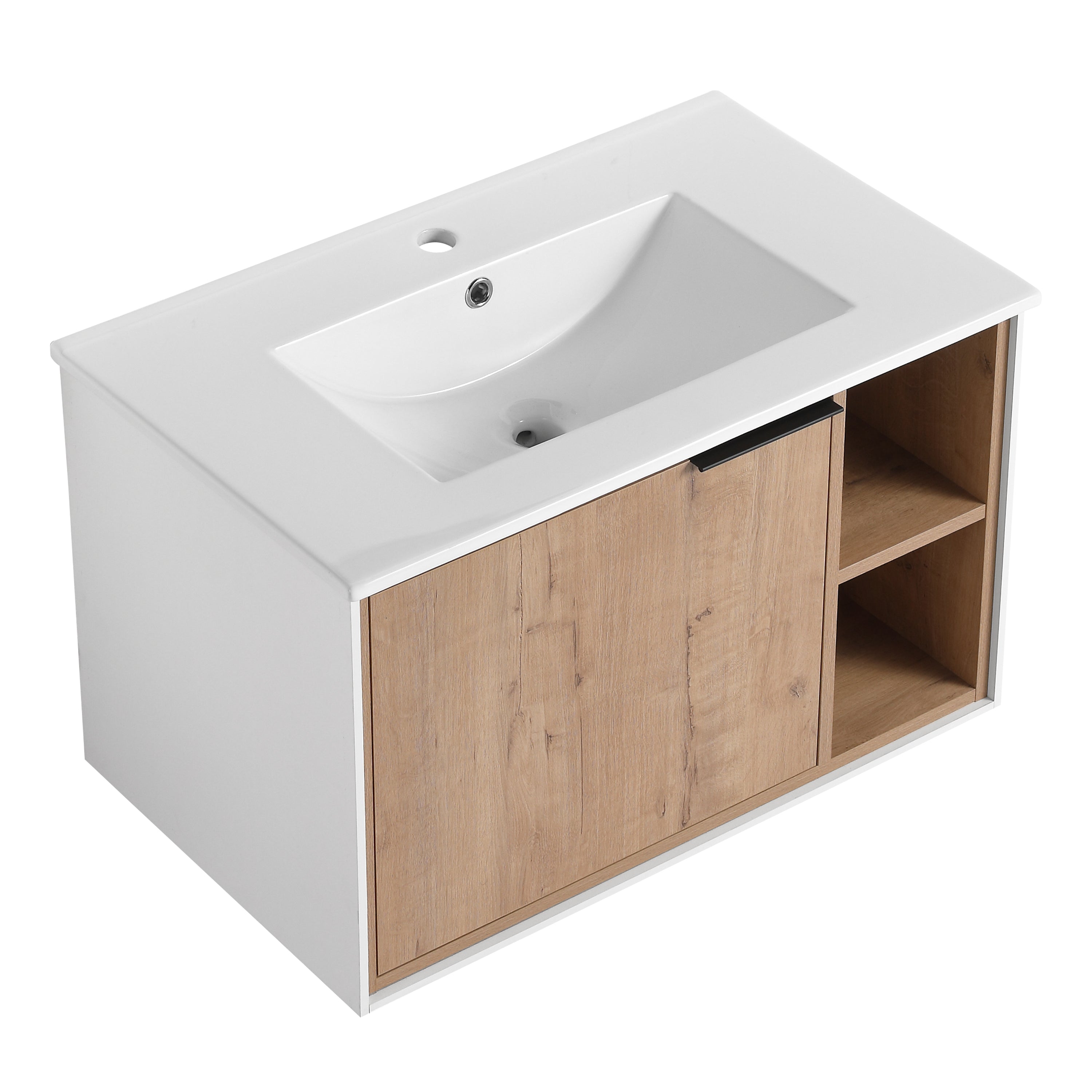 24/30 inch Plywood Wall Mounted Bathroom Vanity in Green/Imitative Oak with Integrated Ceramic Sink with Drain