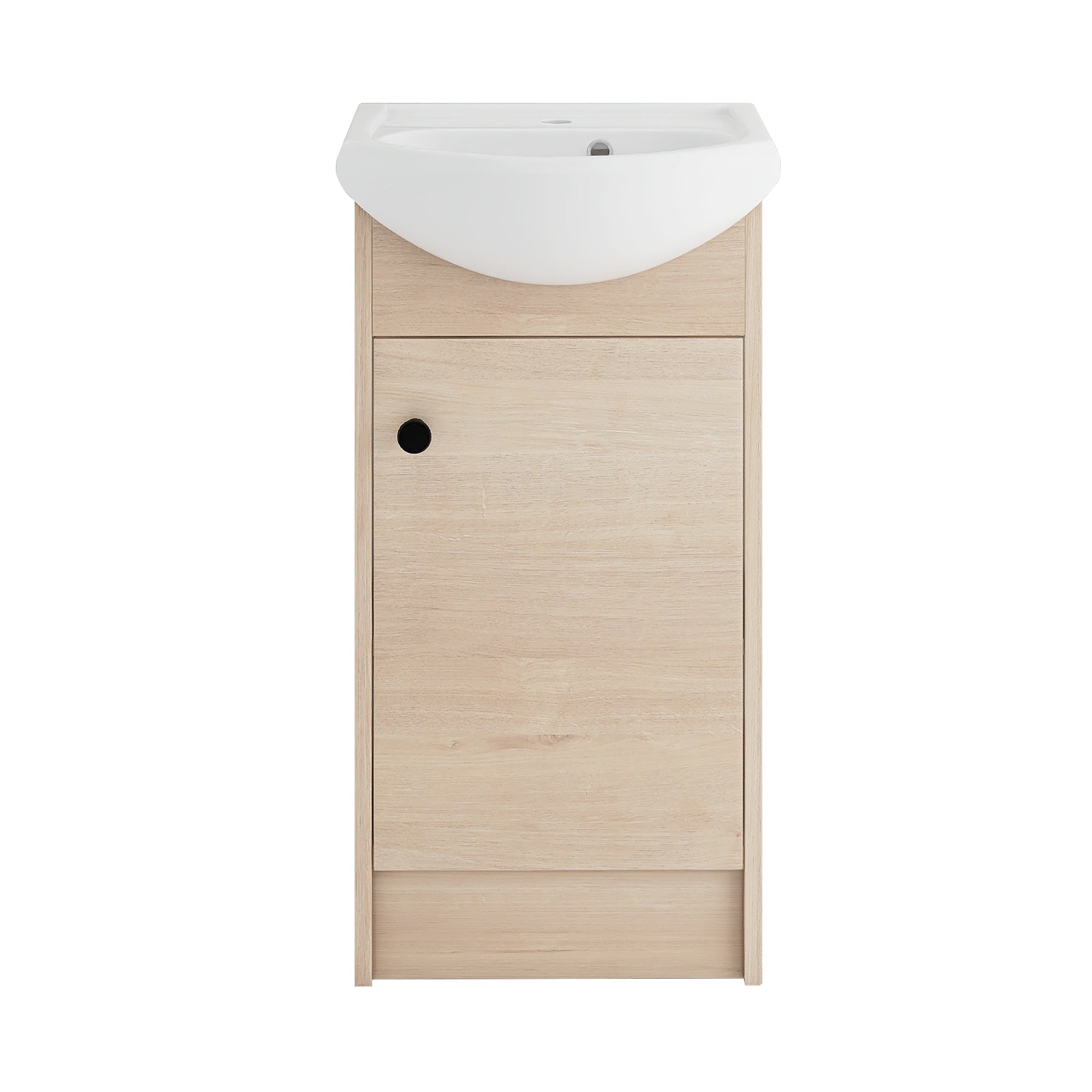18 Inch Freestanding Bathroom Vanity in Plain Light Oak With Ceramic Sink
